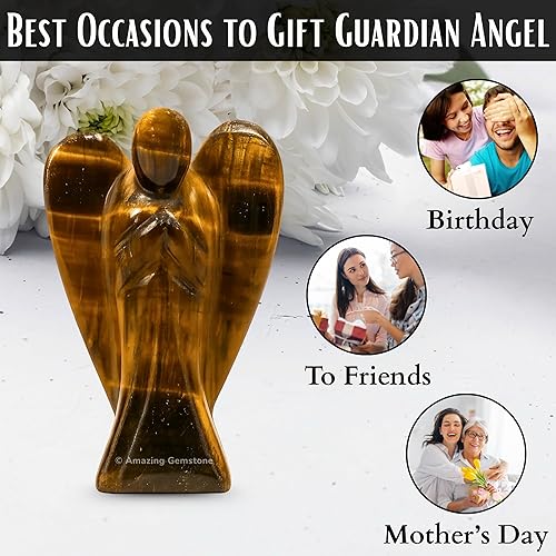 Miniatura 7 de Amazing Gemstone Figura de ángel de ojo de tigre Ángel de cristal de ojo de tigre y ángel de la guarda de bolsillo (4 pulgadas)