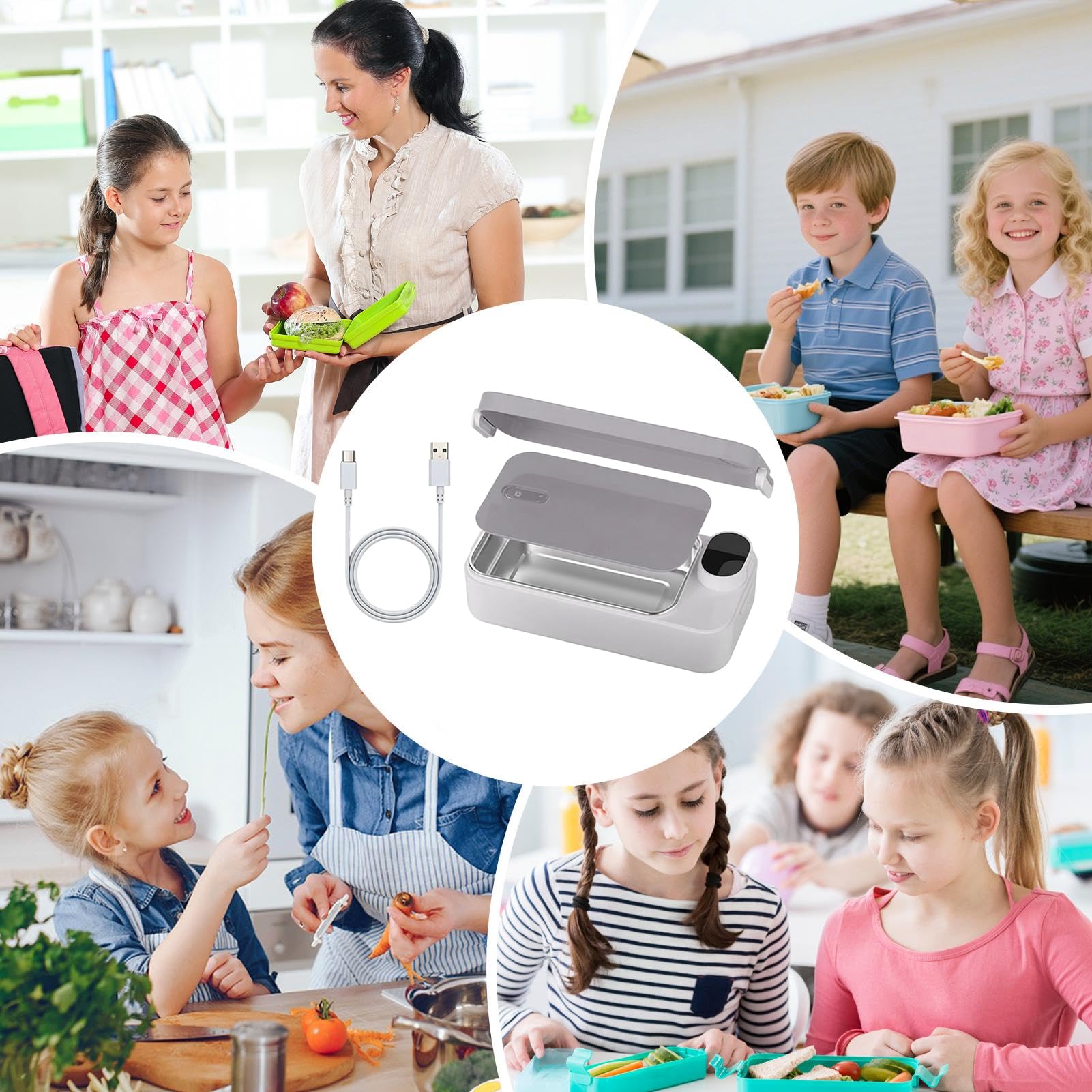 Scatola Pranzo Riscaldata per Uomini Scaldavivande Portatile Ricaricabile | Contenitore Inossidabile Senza Fili Per Ufficio Viaggio Scuola e Famiglia