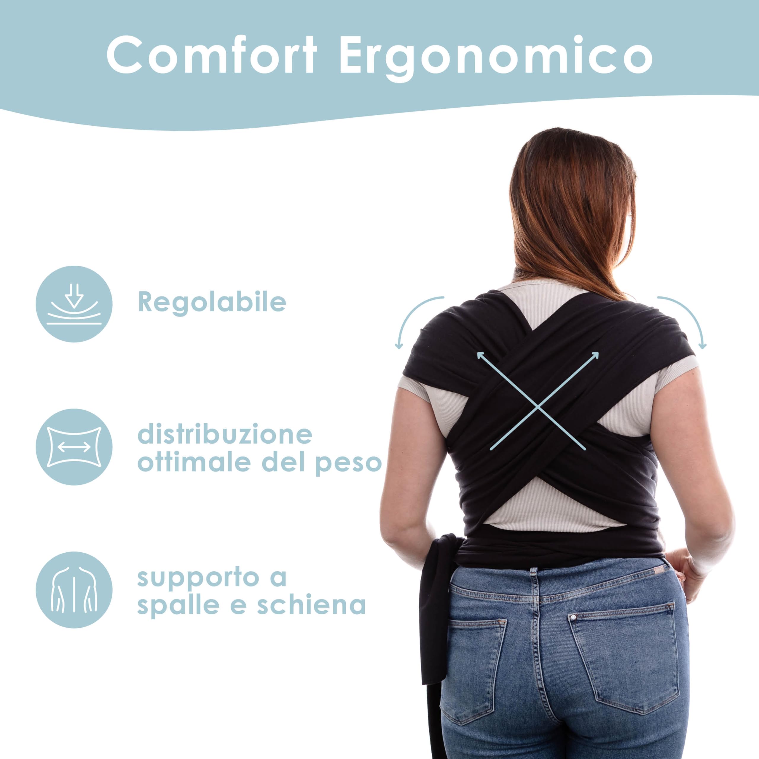 Sleepy Wrap Fascia Neonato Fino a 15 kg - Morbido, Facile da Indossare, Trasporto a Mani Libere, Marsupio Bambino a Fascia Porta Bebé (Nero)