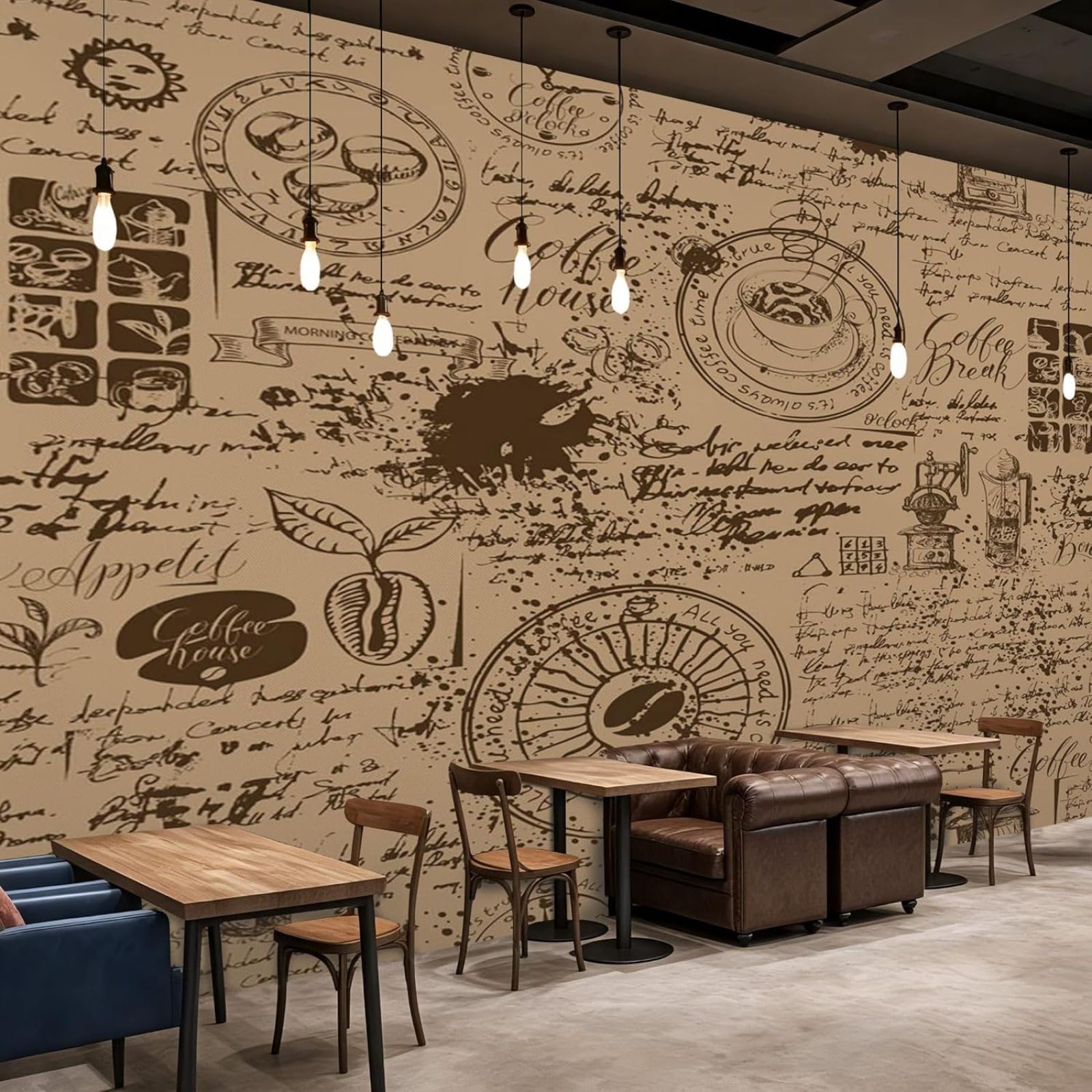 Kfjhgbdshhj 3D Mural Photo Wallpaper Coffee Vintage Writing Beans Kitchen Cafe Non-Woven Living Room Bedroom Dining Room Decoration Motif Wallpaper,430Cmx300cm Wall Sticker - Background Wall - Painting - Poster
