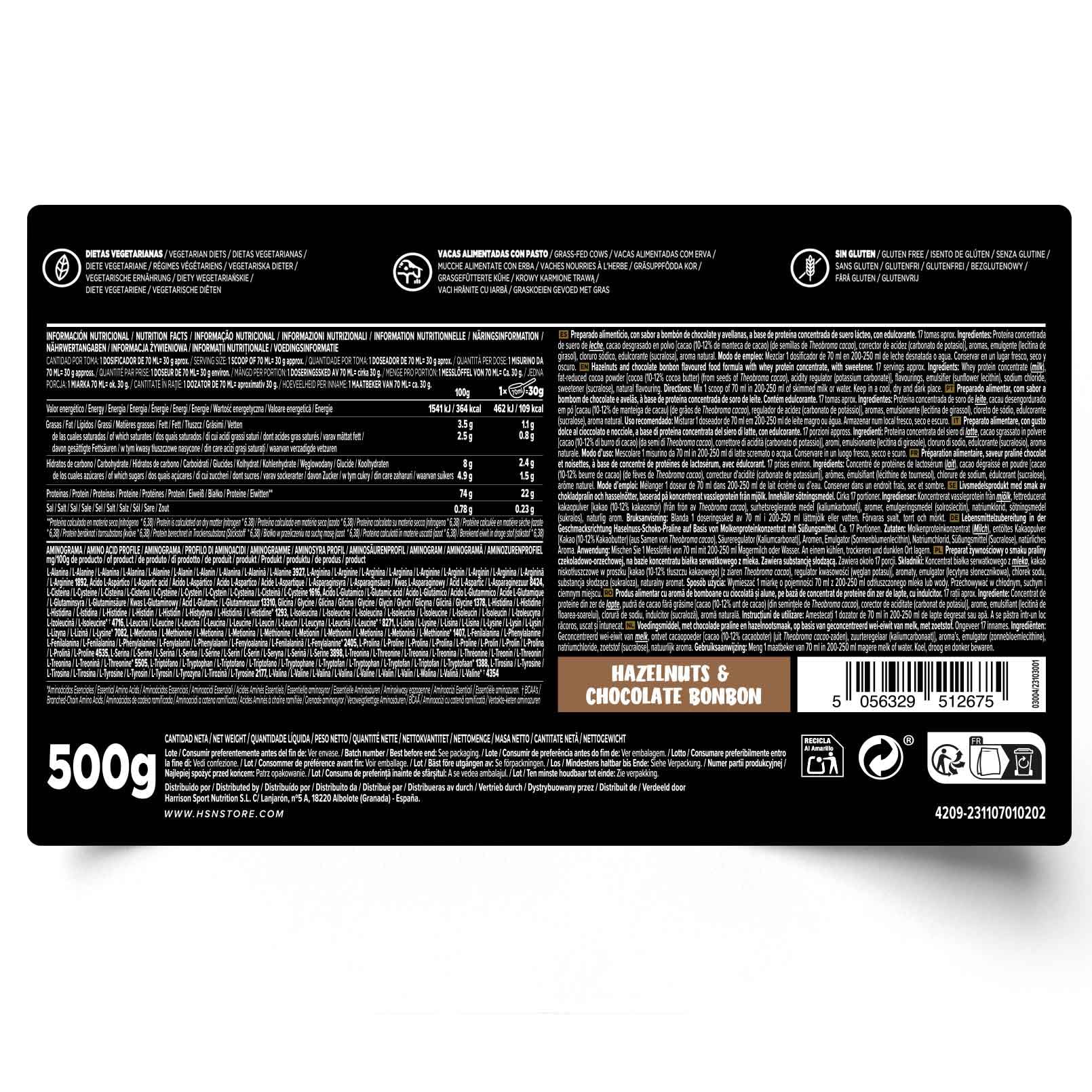 HSN Evowhey Protein | Bombón de Chocolate y Avellanas 500g = 17 Tomas por Envase Concentrado de Proteína de Suero | 100% Whey Protein Concentrate (WPC) | No-GMO, Vegetariano, Sin Gluten ni Soja