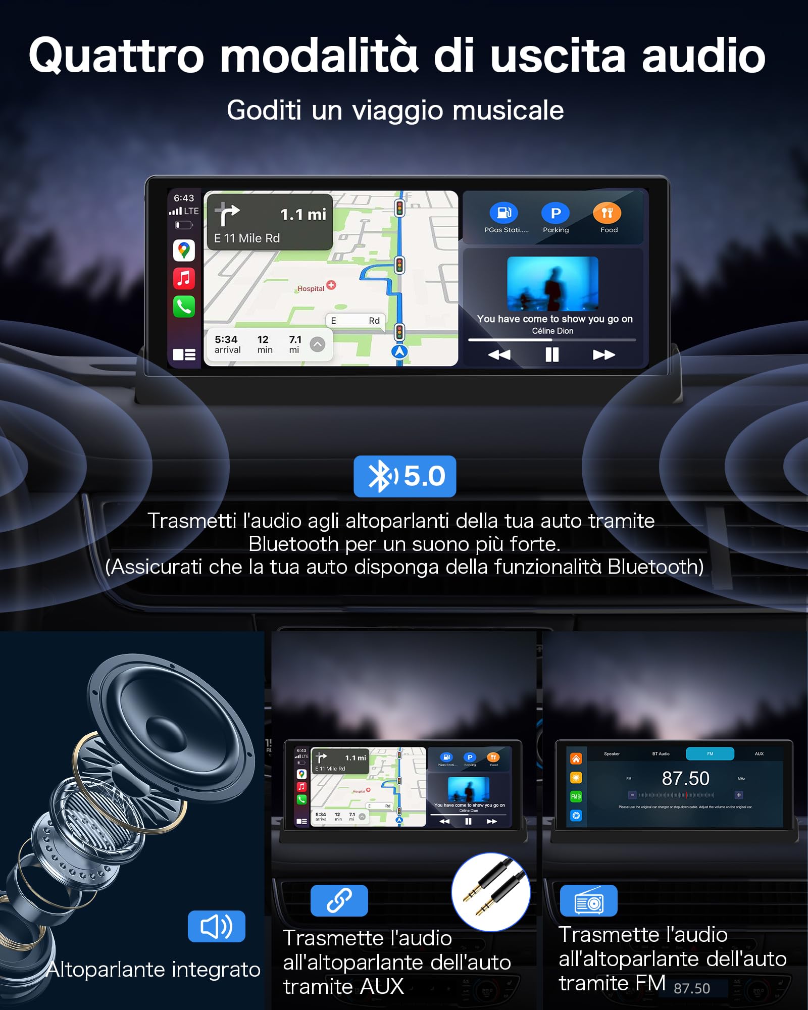 Jansite 10,26 Inch Draadloos Carplay/Android Auto-display – Met Zuignapbevestiging, Achteruitrijcamera En GPS-navigatie