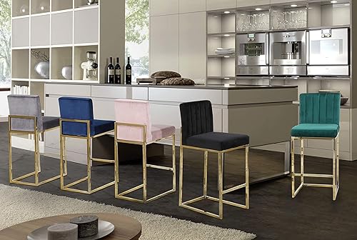 Miniatura 2 de Meridian Furniture Giselle Collection Modern  Taburete de mostrador contemporáneo tapizado de terciopelo, con base de metal dorado pulido, 16