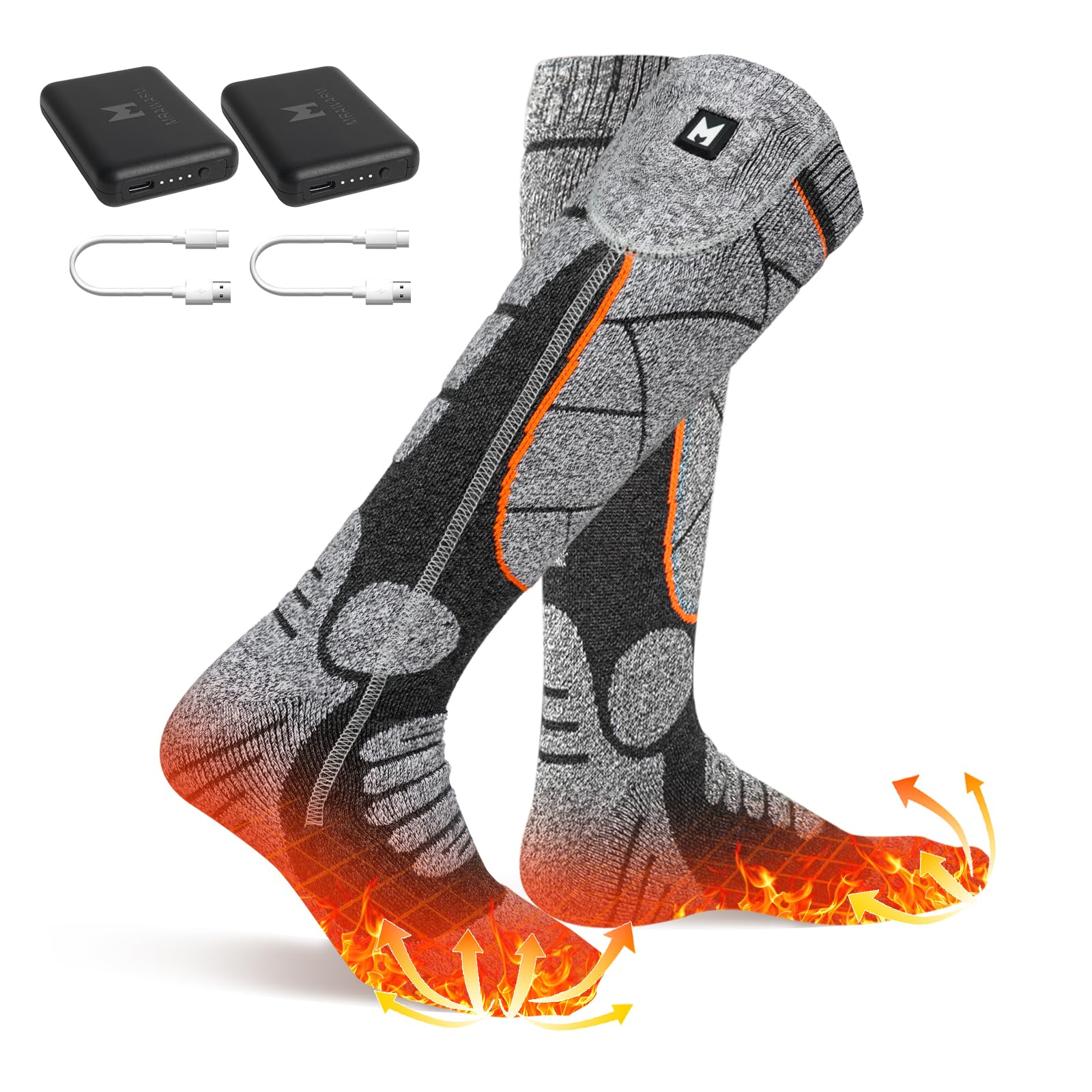 Chaussettes Chauffantes USB Rechargeables 6000mAh 3 Niveaux Chauffage Coton pour Hommes Femmes