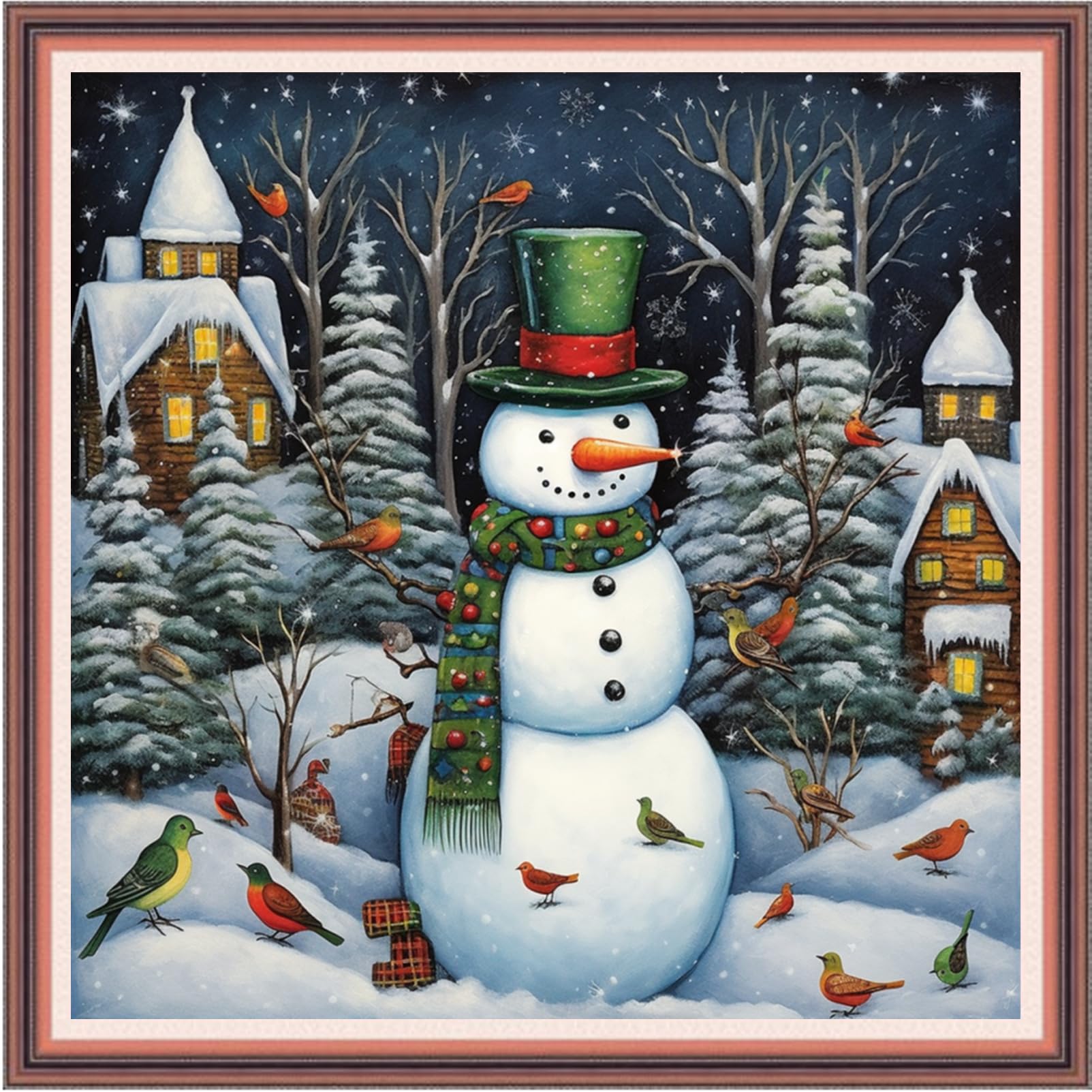 Joyhoor Kits de broderie au point de croix pour débutants - Fournitures de broderie au point de croix pré-impression pour adultes - Kits de broderie au point de croix - 11 ct - Paysage de neige de