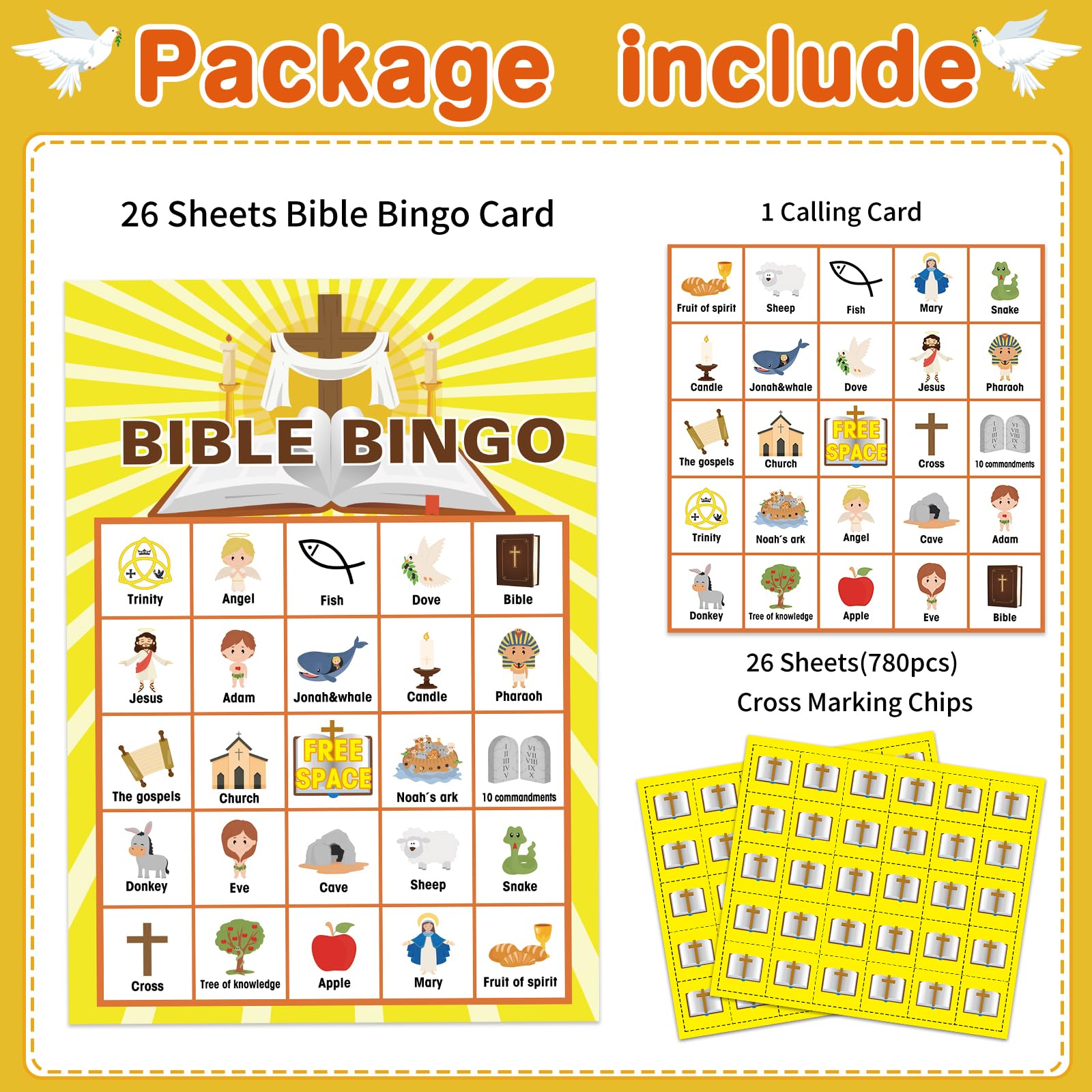 FLYAB Bible Bingo Game for Kids Adults 26 Players Christian Bible Bingo ...