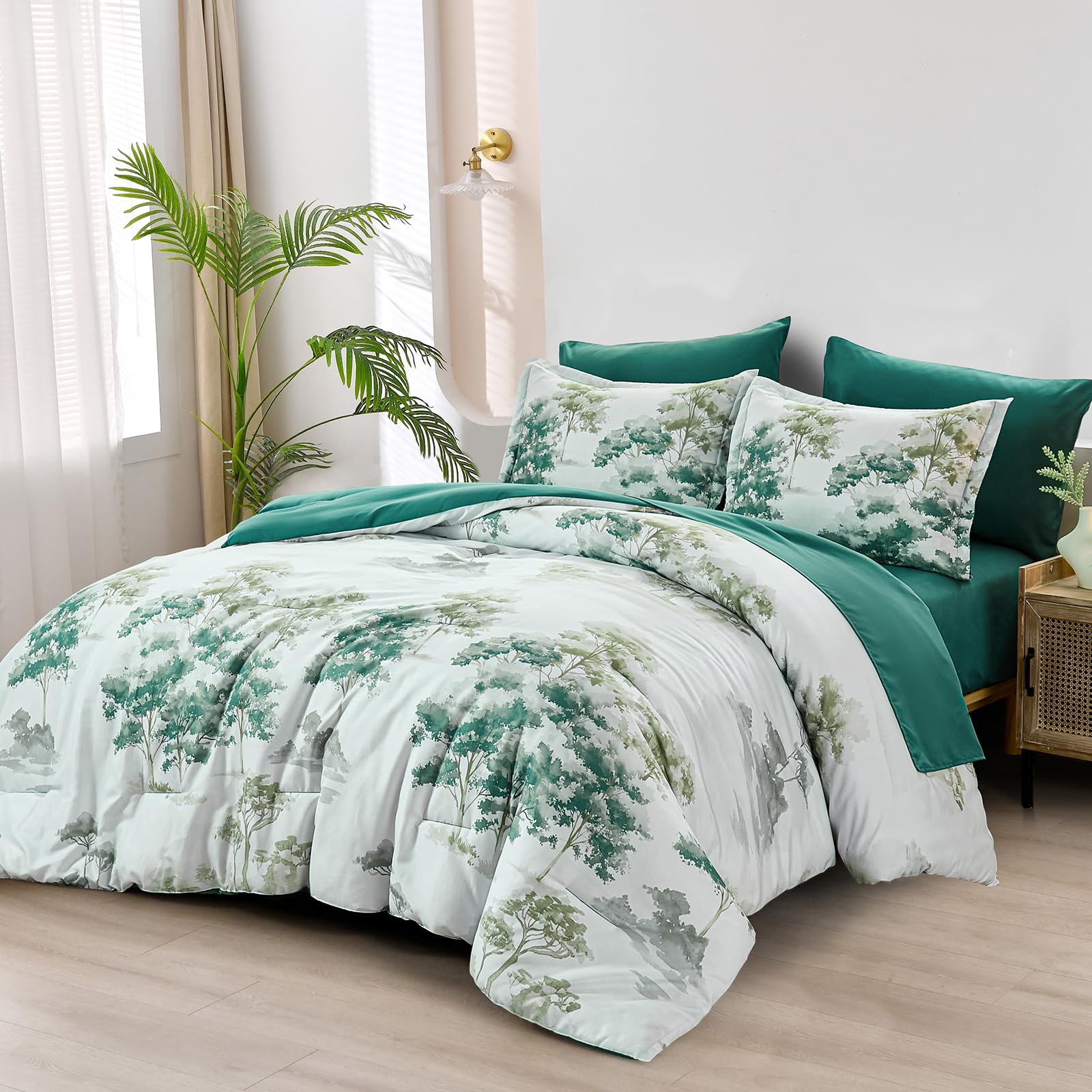 Parure de lit 7 pièces avec couette blanche pour très grand lit Dinjoy