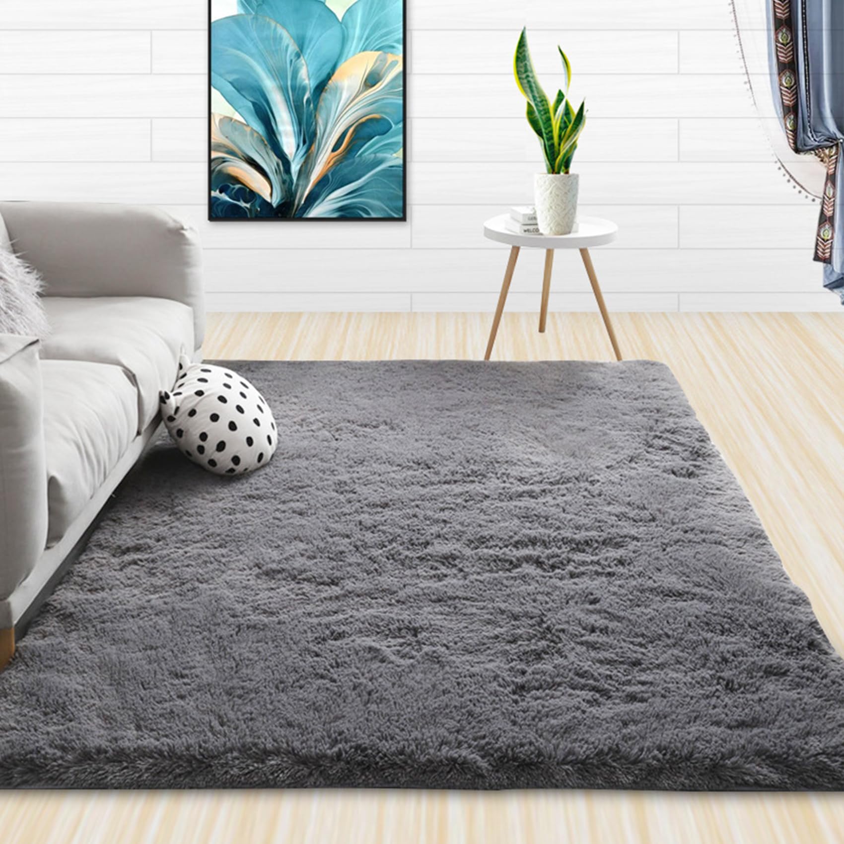 Teppich Wohnzimmer Shaggy 220 x 220 cm, Waschbar, Flauschige Oberfläche, Robust, Spitzenqualität, Pflegeleicht, in Vielen Farben & Größen, Groß für Kinderzimmer Teppich, Silbergrau