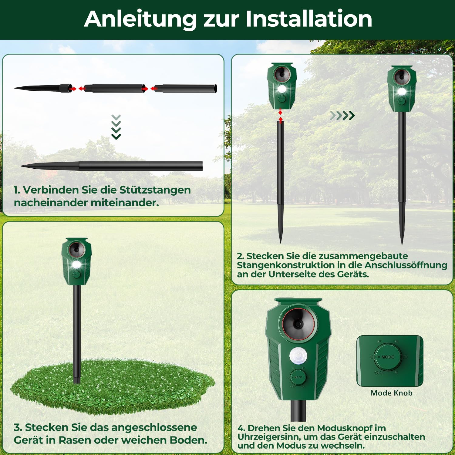 MEKEET Ultraschall Katzenschreck für Garten, Solar Katzenabwehr mit Bewegungsmelder und LED-Blitzlicht, IP65 Wasserdicht, Tiervertreiber gegen Katzen, Hunde, Marder, Füchse und Wildtiere
