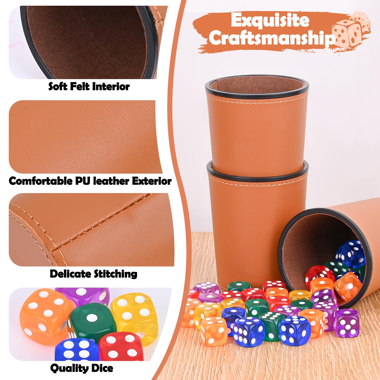 Cubilete Dados Poker, Juego de Dados, 6 Cubiletes Y 36 Dado, Taza de Dados de Cuero, para Juegos De Fiesta Interactivos, Juguetes para Lanzar (Marrón)