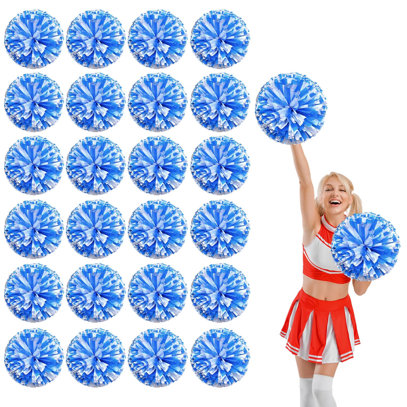 Pompony cheerleaderek, 34,7 cm, ręczne pompony drużyny cheerleaderek, do drużyny sportowej, gry ducha, na imprezę taneczną dla dorosłych, niebieskie + białe, 24 szt