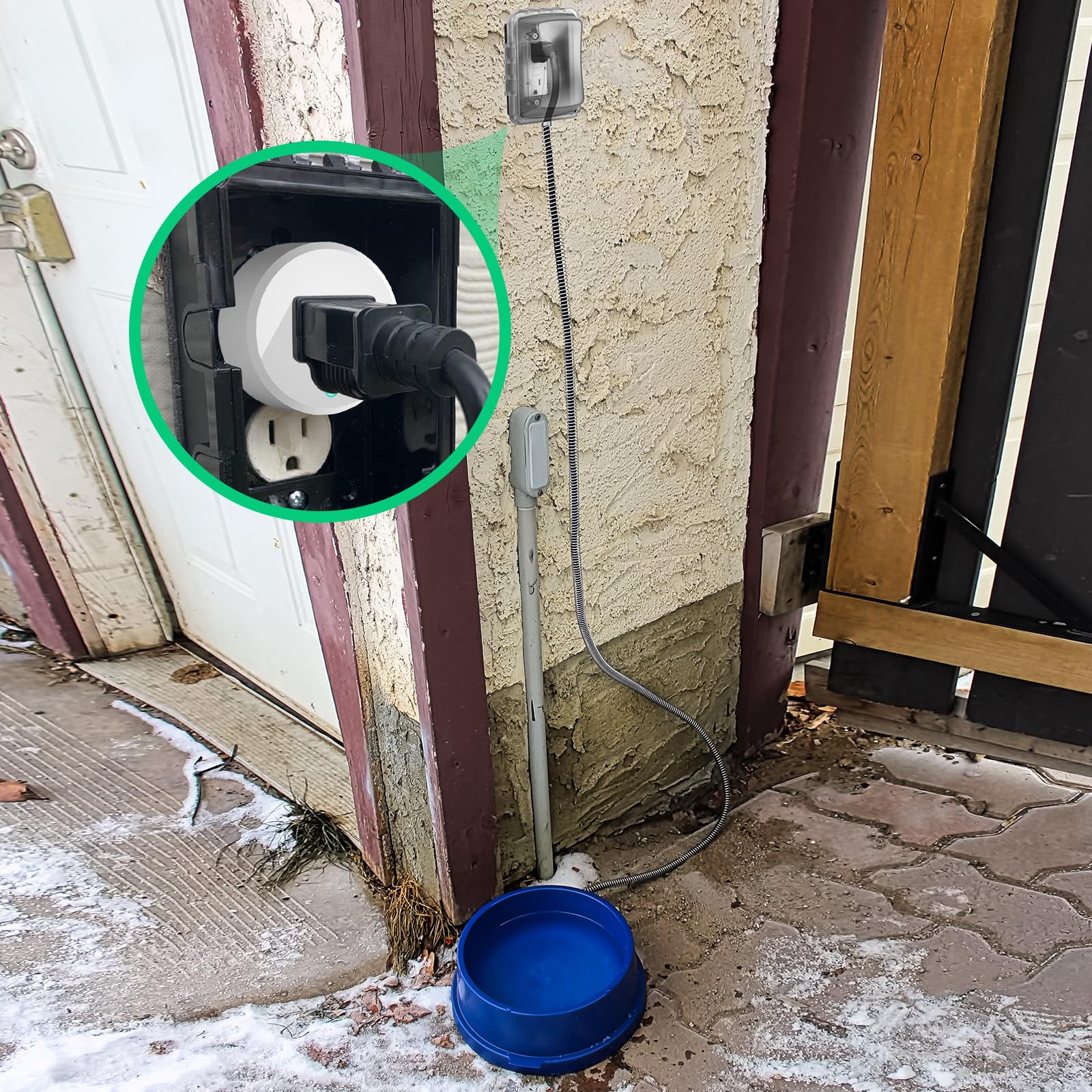 Wylot sterowany termostatem – włączanie przy temperaturze -0.0 °C/wyłączone przy 10.0 °C, wylot wtyczki termostatu, nie ma potrzeby ręcznego zamykania, do podgrzewacza wody dla kurczaków, podgrzewacza