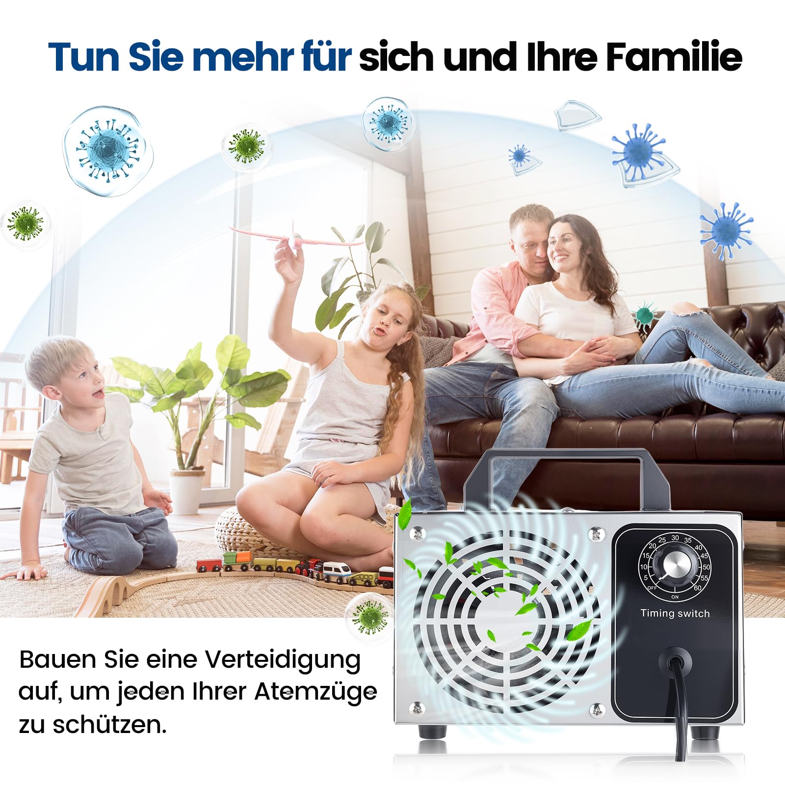 Industrieller Ozongenerator 40000 mg/h 300㎡ mit Timer, Luftreiniger für Wohnung Garage Hotel