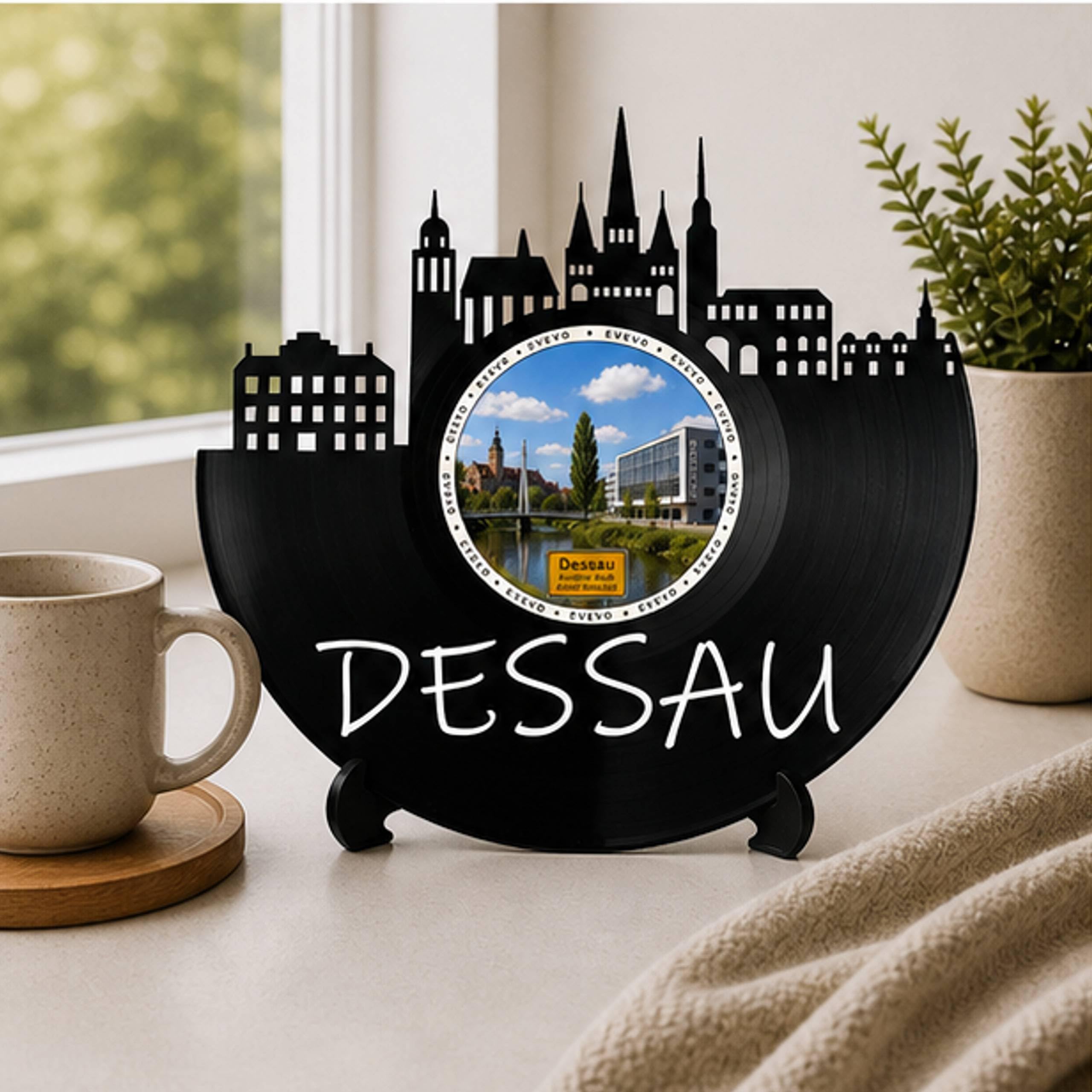 EVEVO Dessau D0041 - Decorazione da parete in vinile, motivo skyline della Sassonia di Anhalt, regalo per gli appassionati di Dessau, per gli amanti dell'architettura