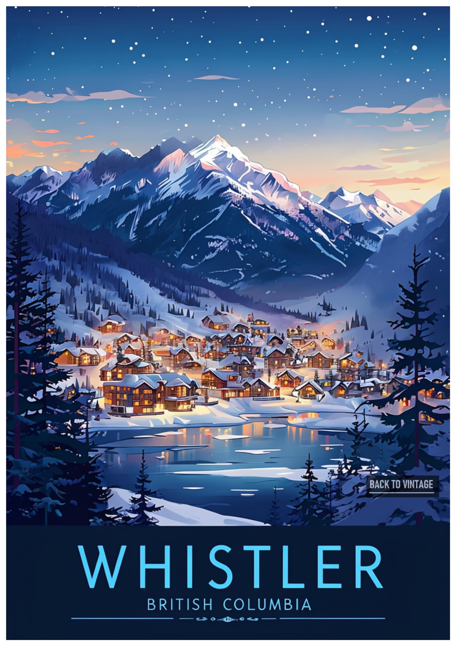 WHISTLER - Vintage Ski Resort Poster A4 Size Retro Winter Sports Wall Art Alpine Mountains Snow Landscape Home Decor for Ski Lovers