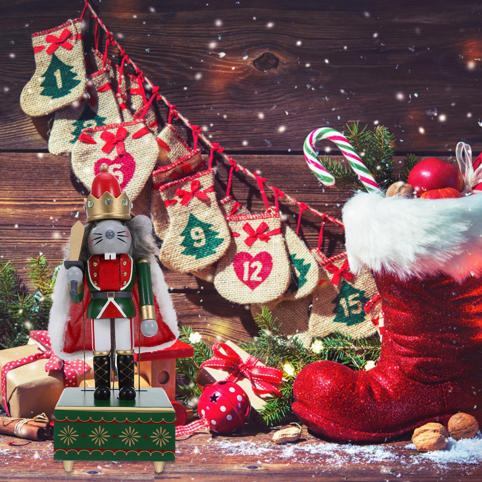 GLEAVI Musical Box Pupazzo in Re dei Nutcracker con Meccanismo Carica e Musica per Decorazioni Natalizie da e Casa Regalo Festivo Batterie