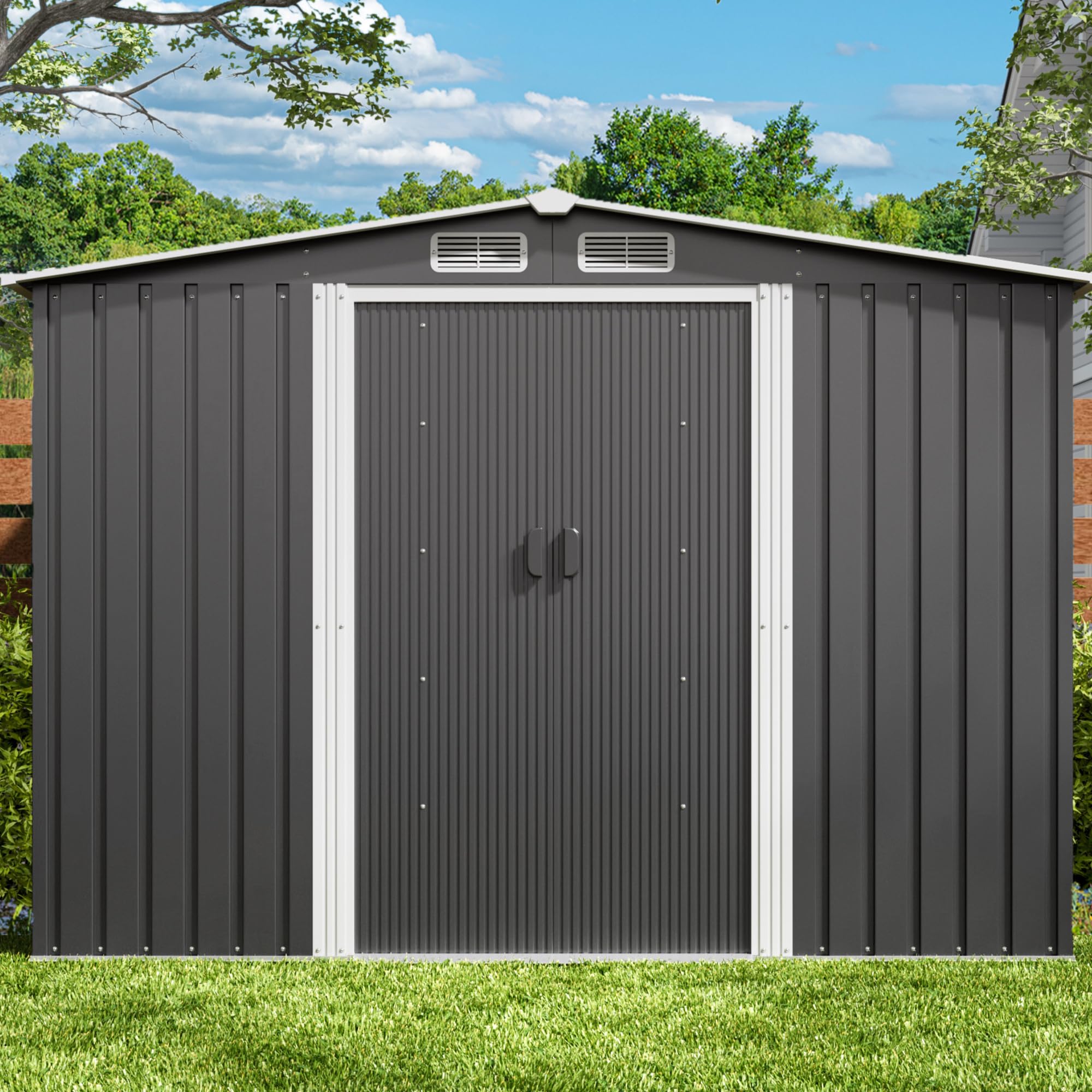 Xbro Capanno per Attrezzi in Metallo 5㎡, Casetta da Giardino da Esterno con Tetto Spiovente e Porta Scorrevole, Serratura, 247x193x179 cm