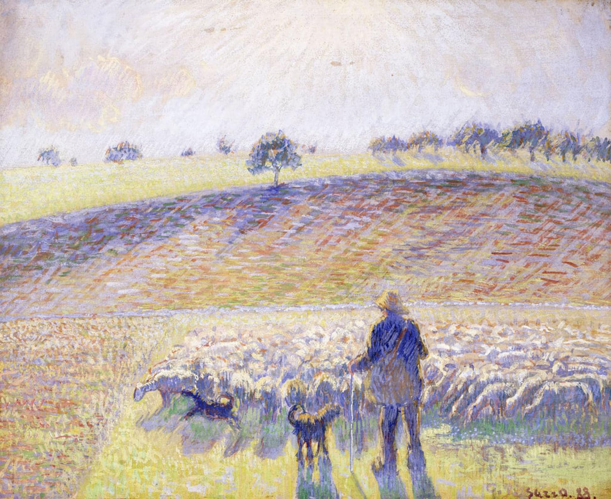 POSTERIIk Vintage Print Pop Art Landscape Artwork Shepherd with Sheep by Camille Jacob Pissarro Art Prints for Office Home Decor 60x90cm