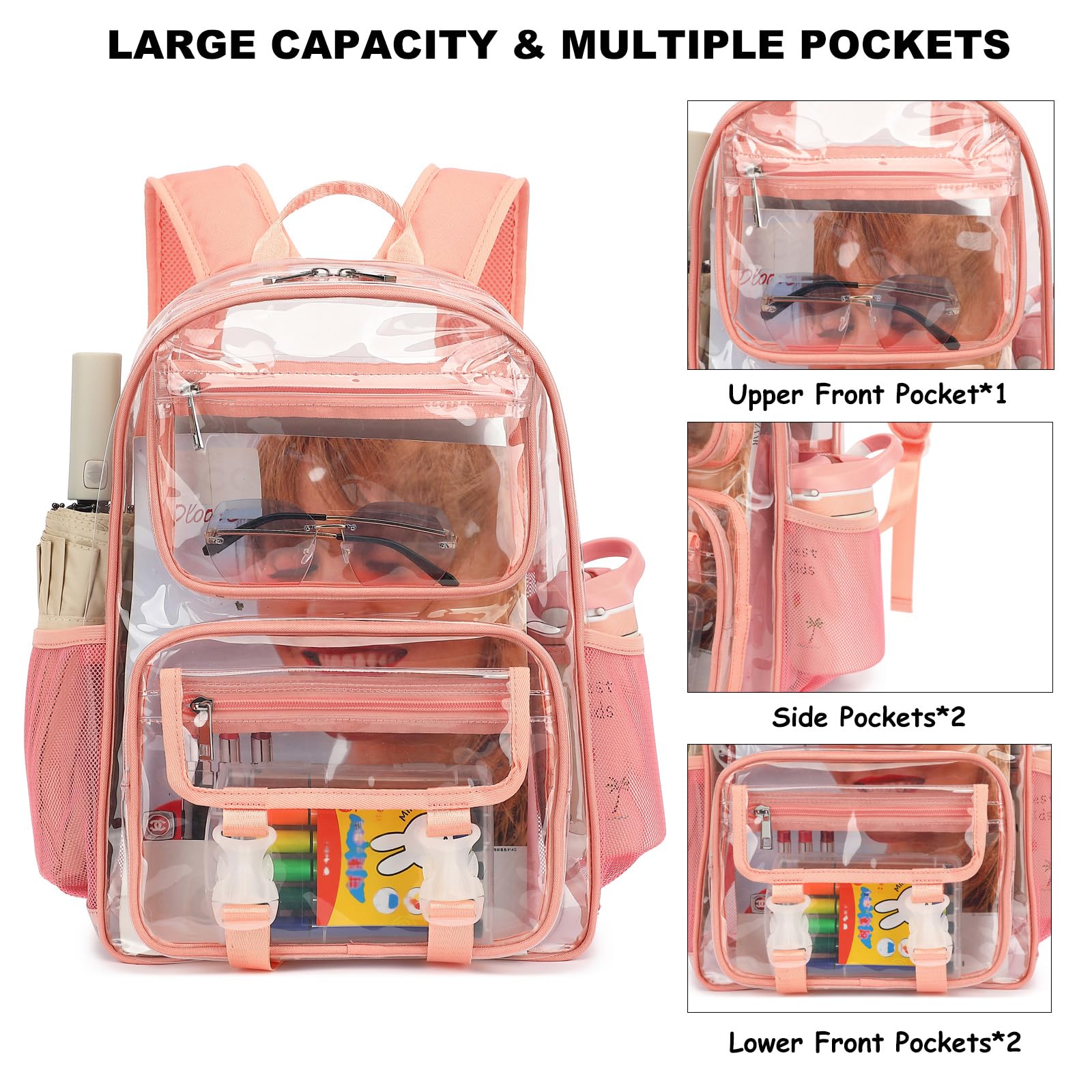 Mochila escolar transparente para niñas y niños, PVC resistente, transparente, para niños, mujeres y hombres