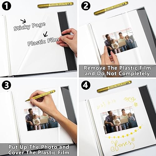 Miniatura 5 de Álbum de fotos autoadhesivo para fotos de 4 x 6, 5 x 7, 8 x 10 pulgadas, álbum de recortes, de tapa dura, de lino, con un bolígrafo Metallie, de 11