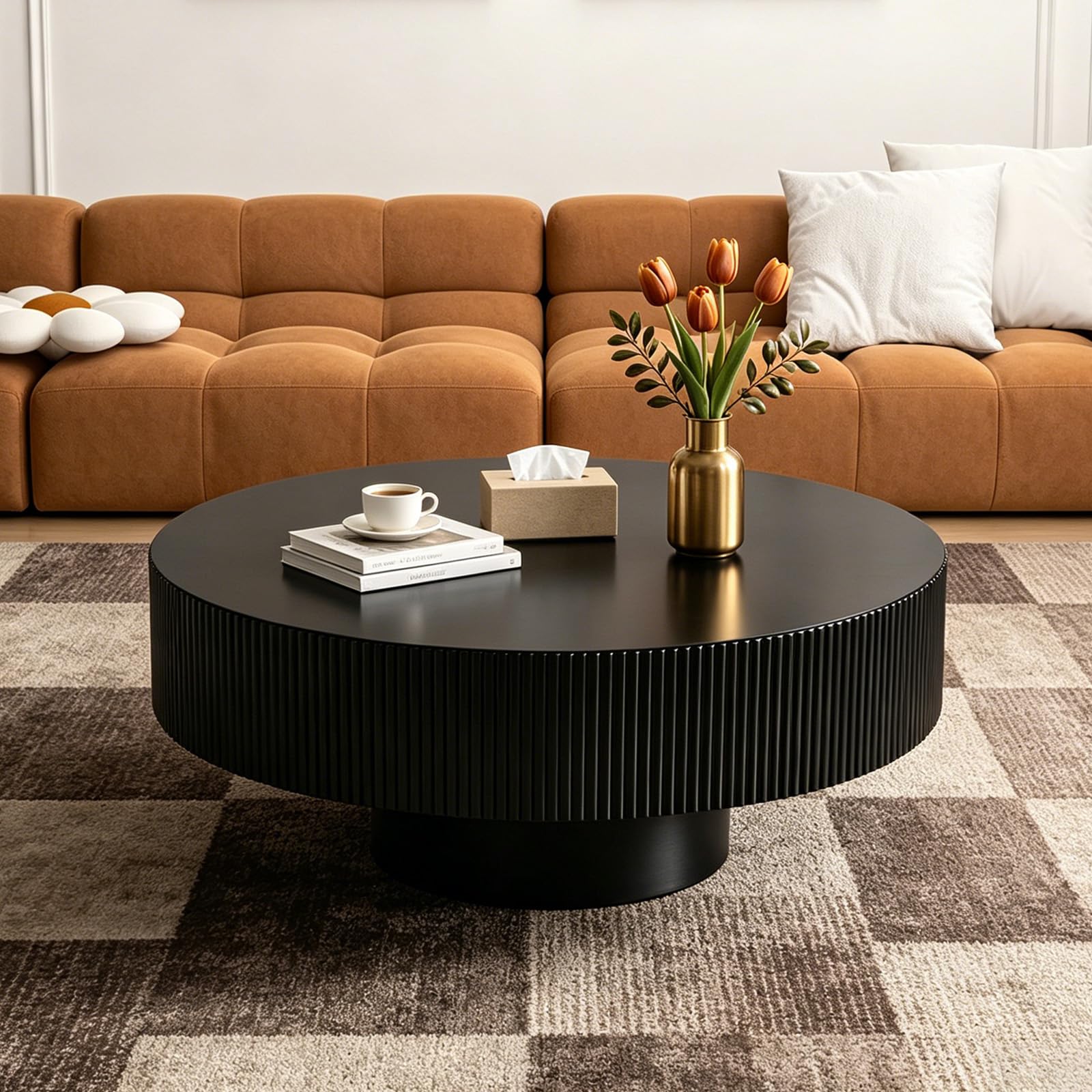 SOUWOFS 78.5CM Modern Round Coffee Table (Round Black)