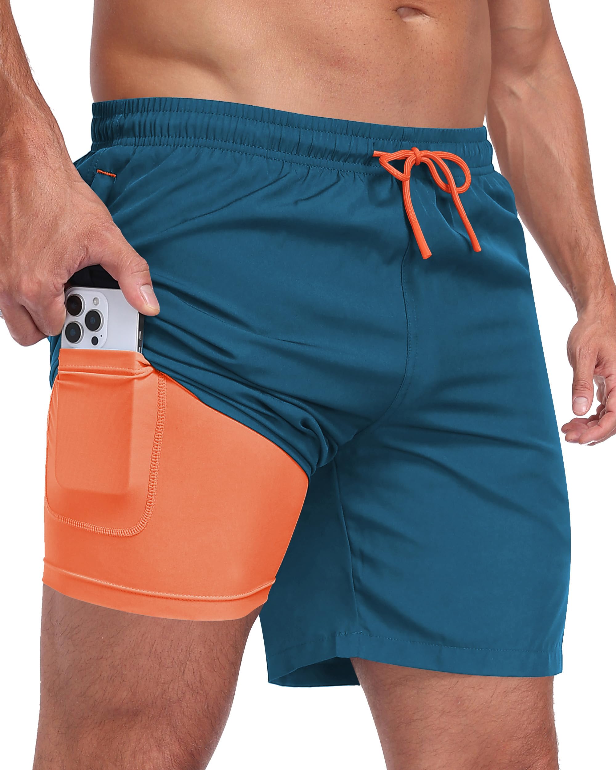 Zzkouine Badehose für Herren 2 in 1 Badeshorts Männer Schwimmhose mit Reißverschlusstasche Sporthose Kurz Herren Shorts