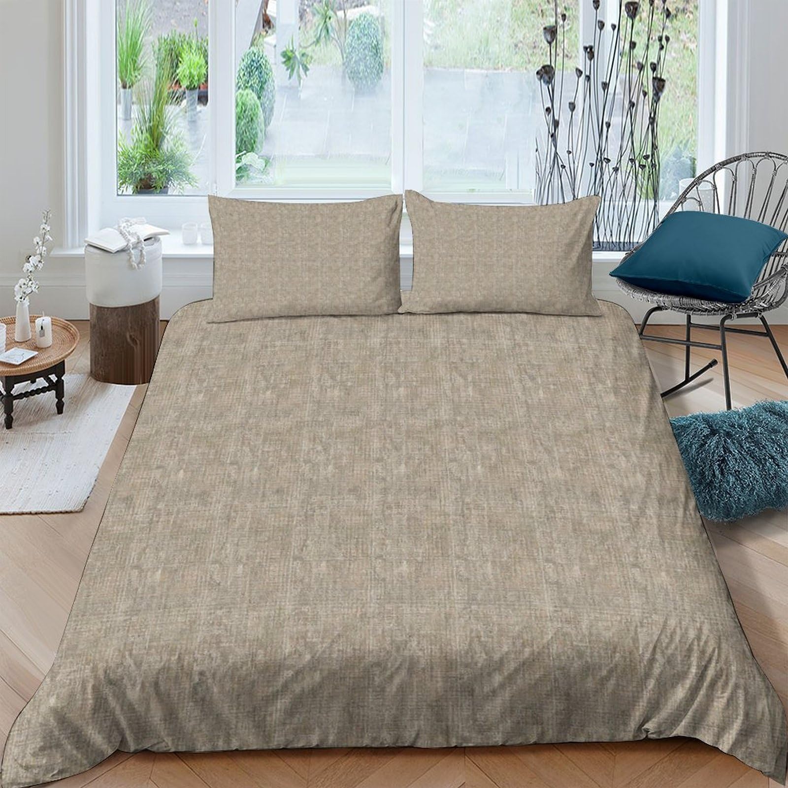 Parure de lit à carreaux marron effet 3D en microfibre premium pour chambre élégante