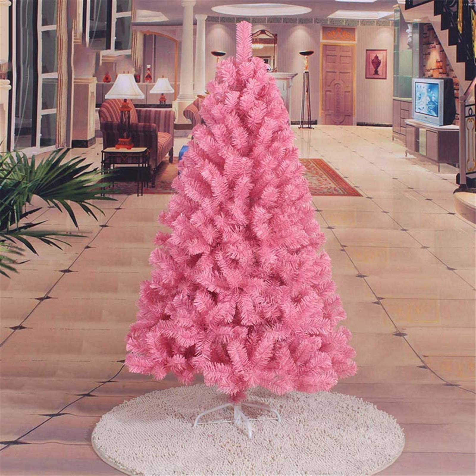 Medio árbol De Navidad | Árbol De Fiestas Artificial Con Soporte PVC Rosa 180 Cm CFW134152