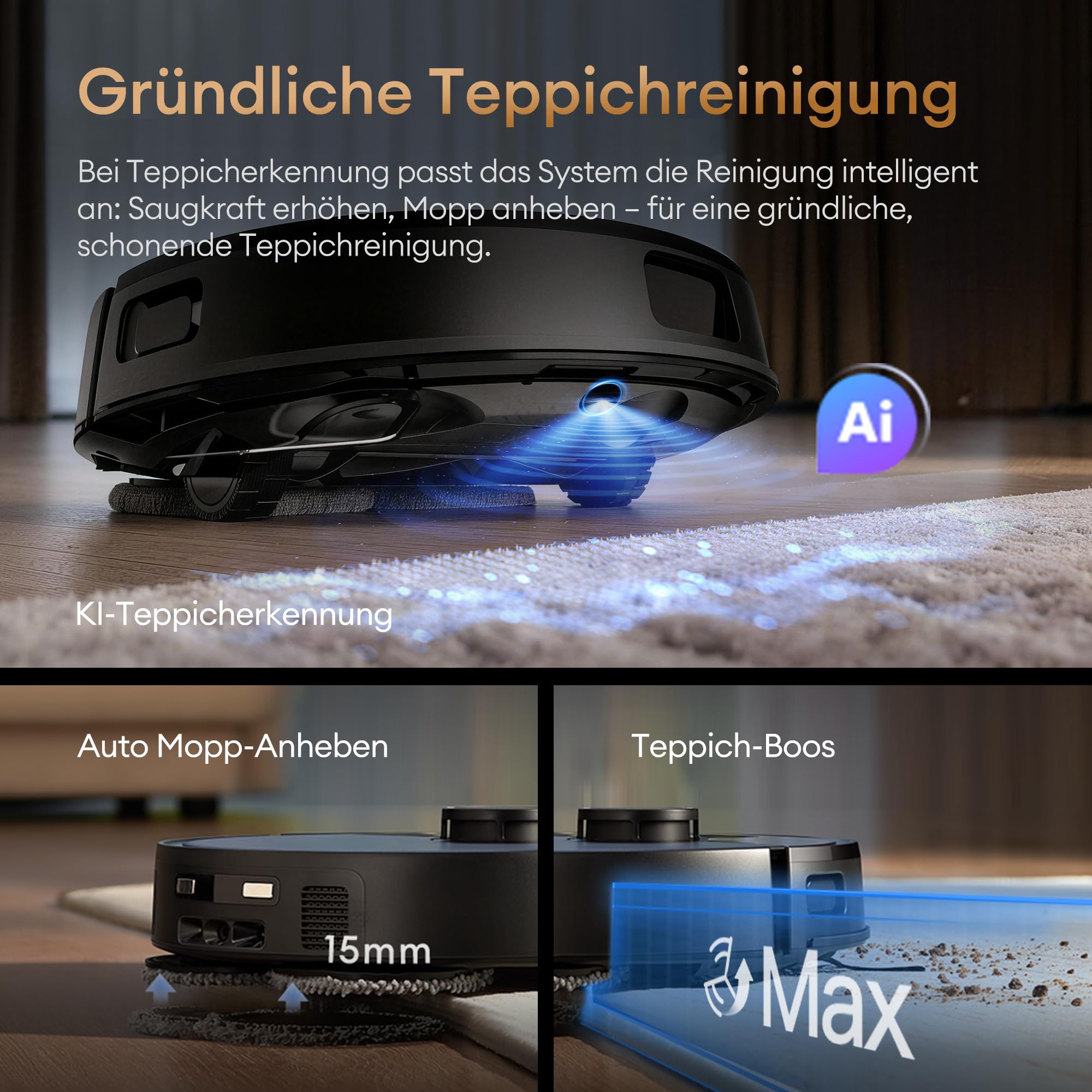 Ultenic MX50 Saugroboter mit Wischfunktion, 20000Pa Saug Wischroboter mit Selbstreinigung, LiDAR Navigation, Ausfahrbare Wischmopps, Zero-Tangle System Saug und Wischroboter, APP Steuerung