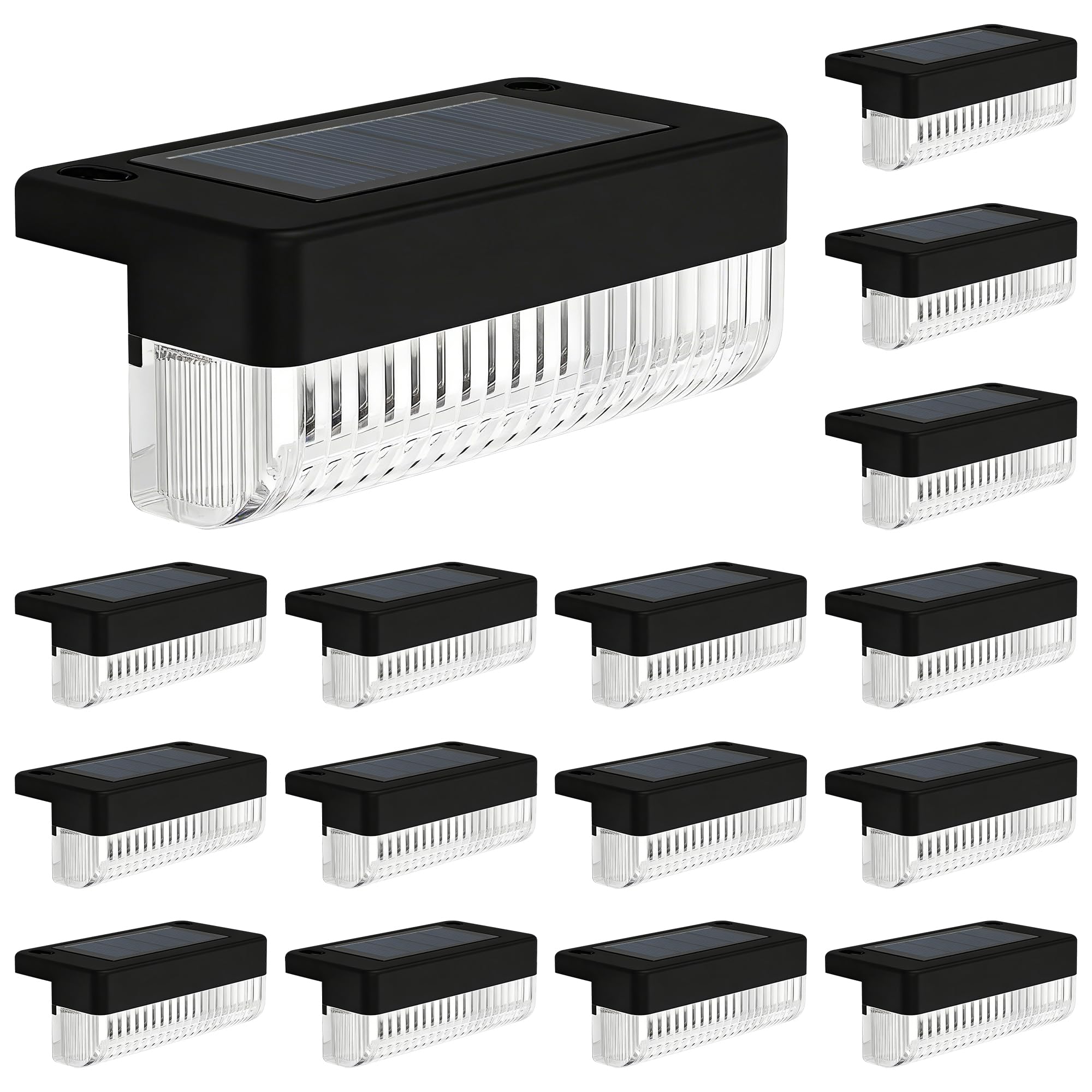 GIGALUMI Solar Fence Lights Outdoor Garden, 16 Pack Solar Powered LED Deck Lights, IP44 Outdoor Waterproof for Stairs, Backyard, Patio, Pool, Railing, Step (Warm White)