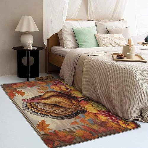 Miniatura 3 de Alfombra de Acción de Gracias de 2 x 3 pies, alfombra de área de pavo, alfombras de calabaza para entrada, sala de estar, dormitorio, alfombra de