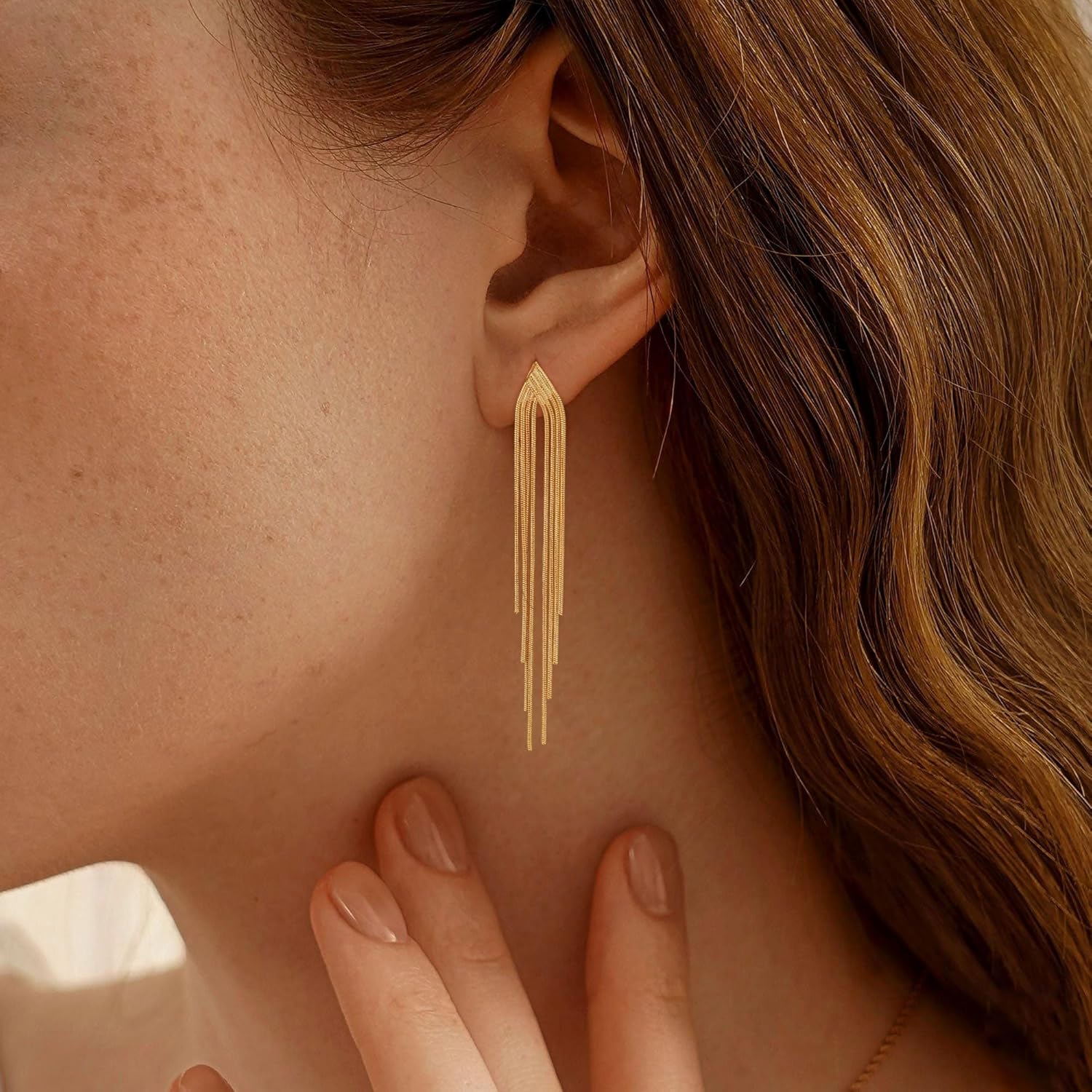 Dangle Earrings for Women Trendy - Dainty 14K Gold Plated Statement Long Tassel Earring Hypoallergenic Drop Chandelier Earring Cute Gold Earrings for Women Trendy Jewelry Gifts - Image 5
