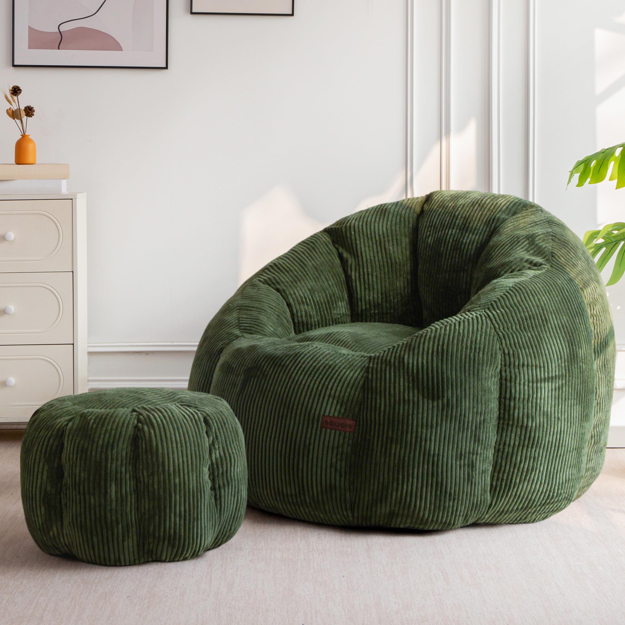 MAXYOYO Bean Bag Chair with Ottoman, Giant Pumpkin Lounge Chair for Adults