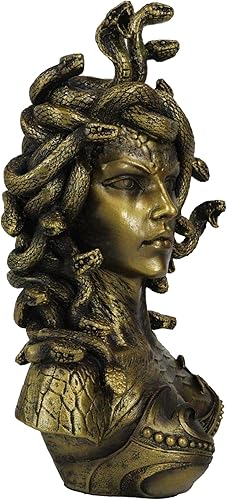 Miniatura 7 de Ebros Gift Mitología griega Hermanas Gorgona Diosa Medusa con Serpientes Salvajes Pelo y Escamas Blindadas Estatua de busto de piel de 10 pulgadas