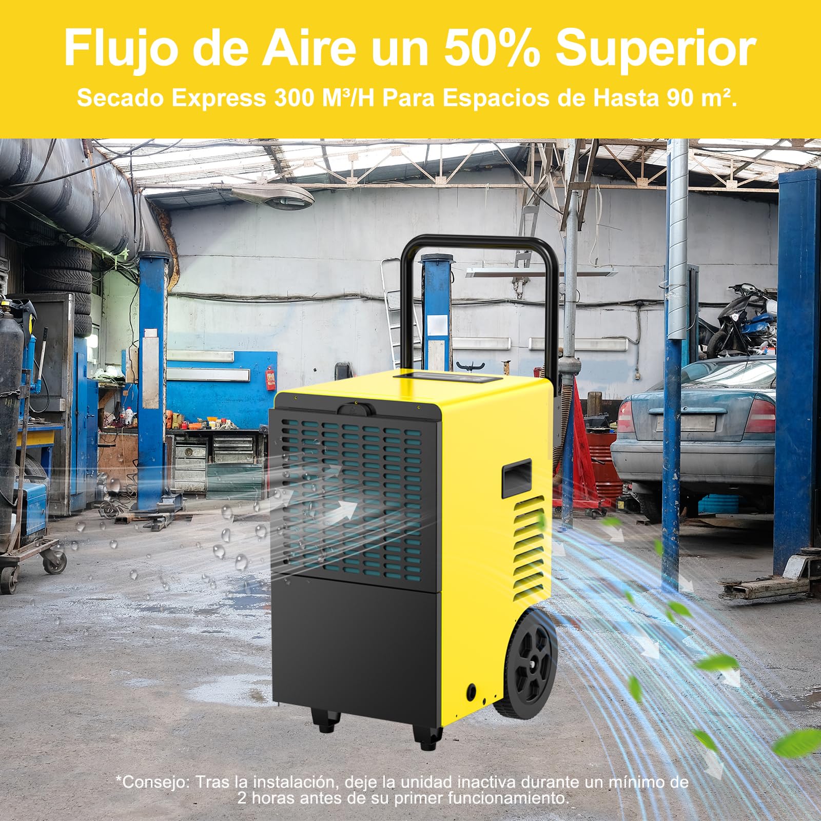 Deshumidificador Industrial Profesional 30 L/24 h, Depósito de 7 L | Deshumidificador Profesional para Sótanos, Obras hasta 90 m²/230 m³, contra la Humedad y el Moho