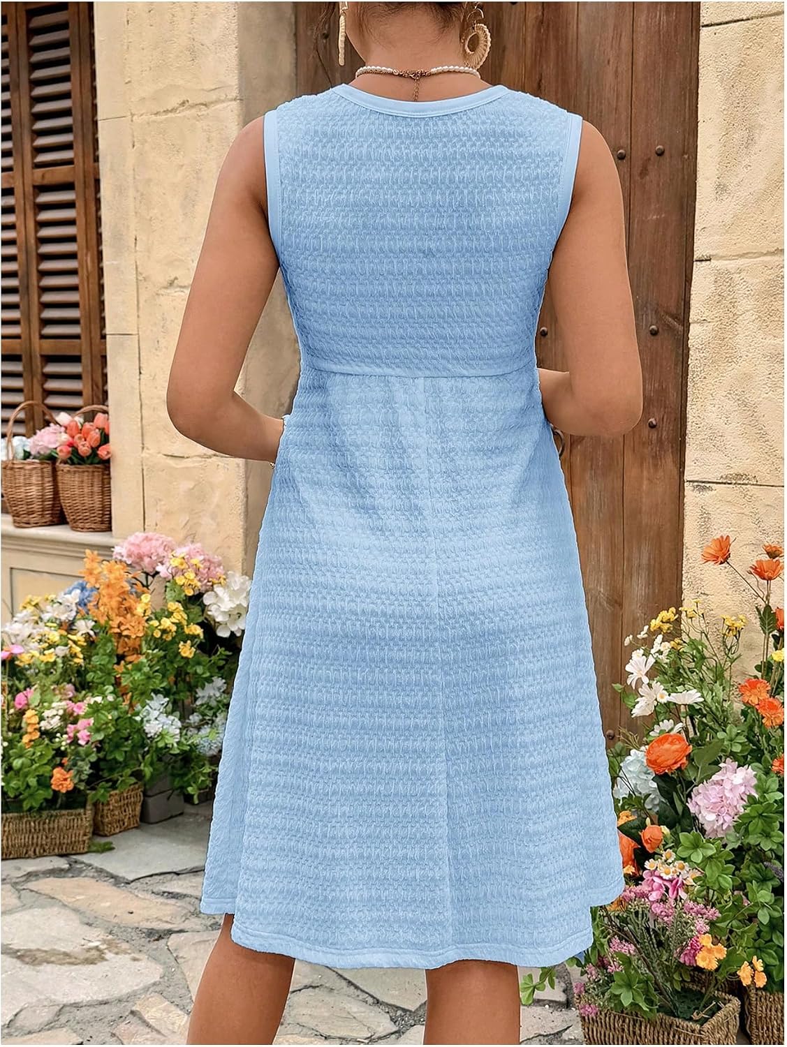 Floerns Women's Textured Maternity Dress Twist Front Sleeveless Crew Neck Midi Pregnancy Dresses