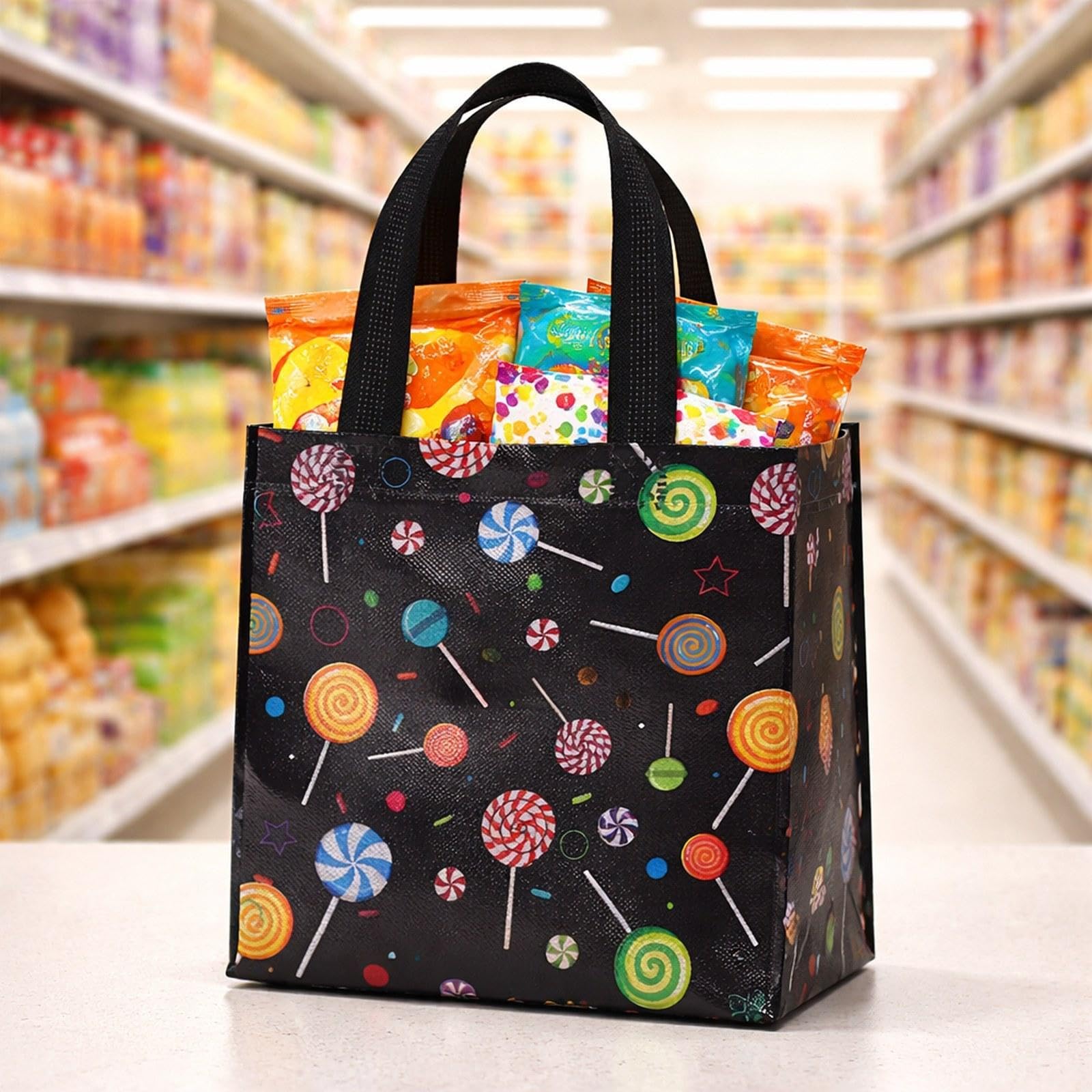 36 Pezzi Borsa Shopping Riutilizzabile Sacchetto Regalo Non Tessuto con Manici Stampa Moderna Impermeabile Adatto per Feste Regali Scuola, C