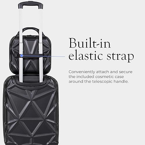 Miniatura 3 de AMKA Juego de equipaje giratorio extensible Gem Hardside, Negro -, Spinner de mano extensible Hardside con estuche cosmético incluido