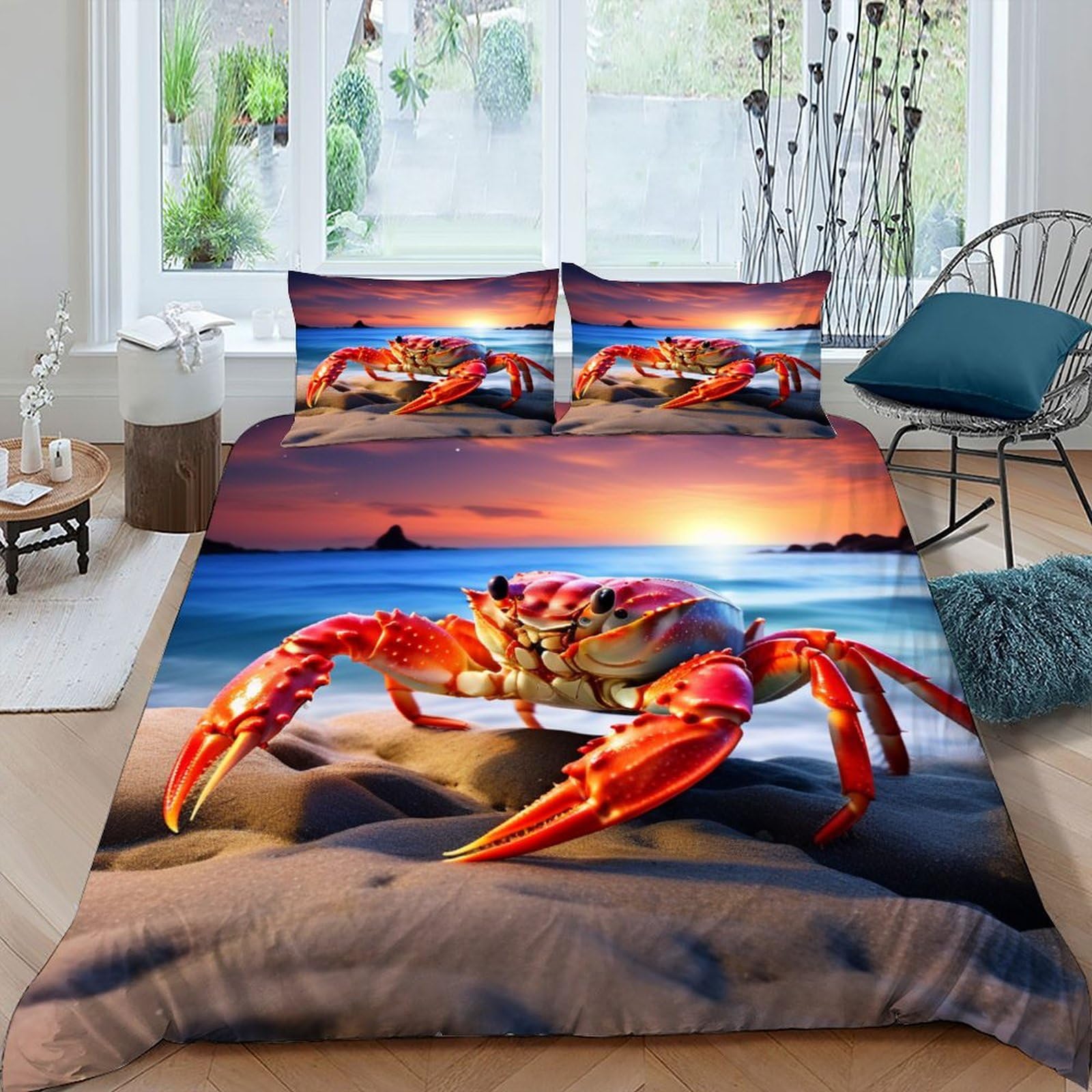 Housse de couette avec fermeture éclair pratique parure de lit 220x240 Red Crab