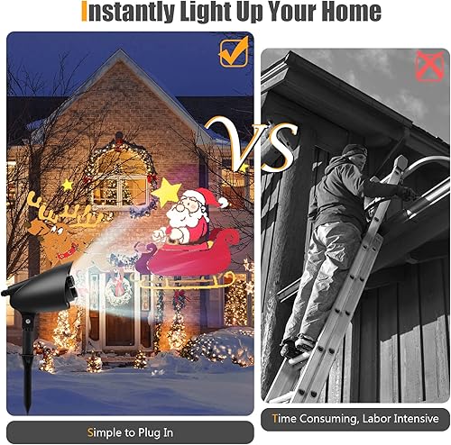 Miniatura 6 de S AFSTAR Proyector de luz de Navidad, iluminación LED decorativa impermeable al aire libre con patrón de Papá Noel y alce, luz de proyecto de