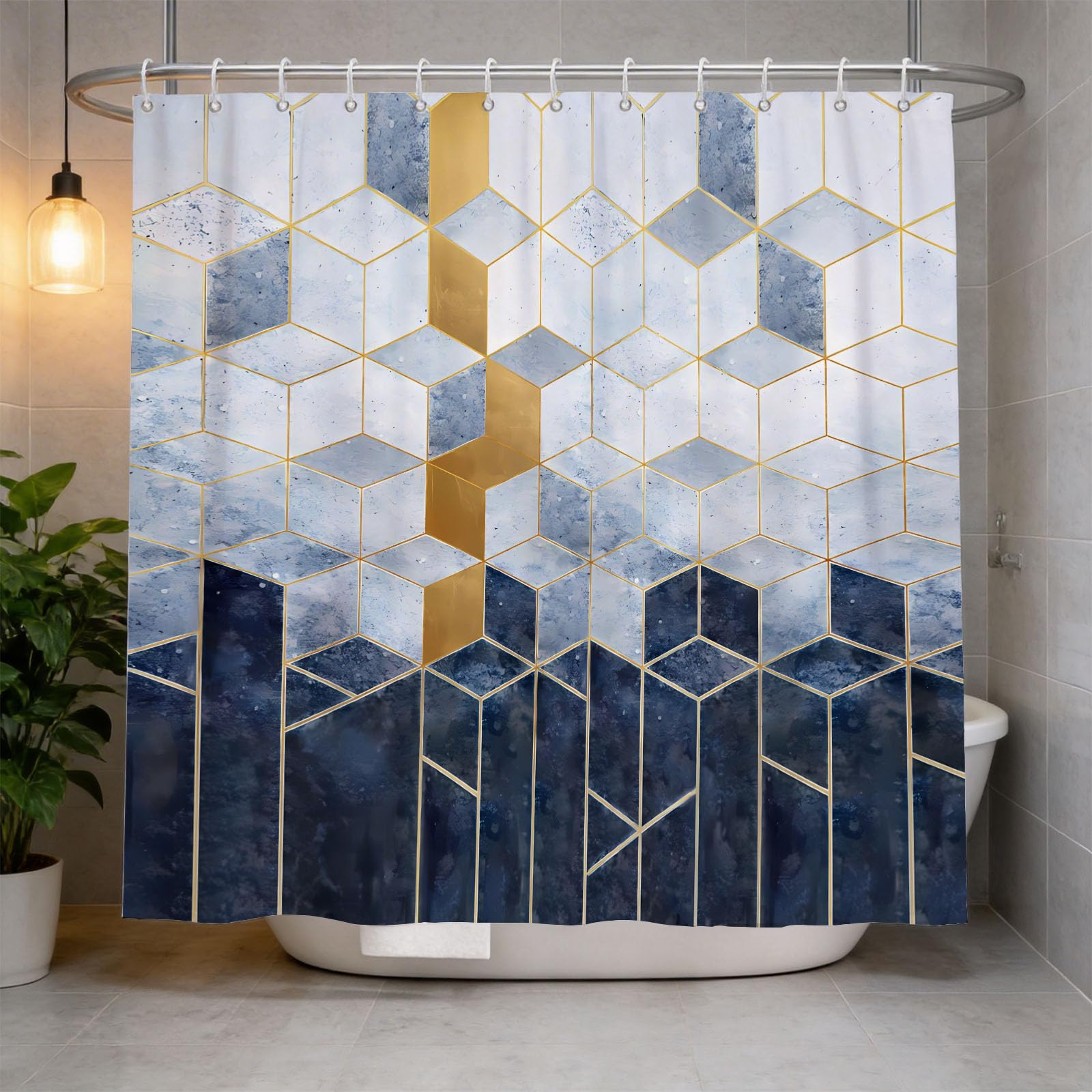 Hongduo 3D Geometric Creativity Shower Curtain for Stalls Bathtubs Chic Bathroom Decor Shower Curtain Set Polyester Fabric Waterproof 200x200cm/79X79 Inch with Hooks