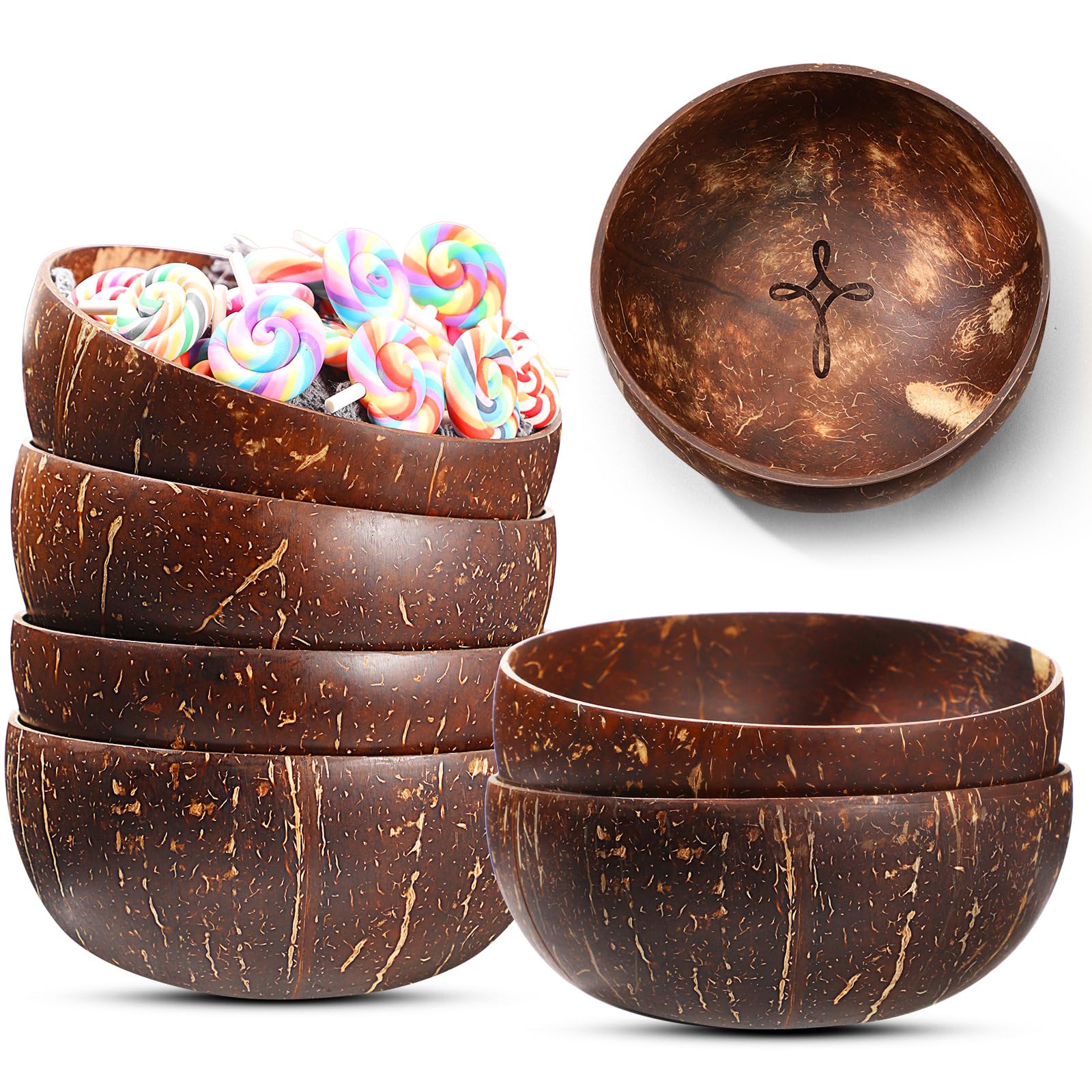 6 Pieces Coconut Shell Bowl Bulk Church Gift Polished Retro Salad Coconut Bowl Prayer Religious Gift for Fruit Cereal Christian Sunday School Volunteer Friend