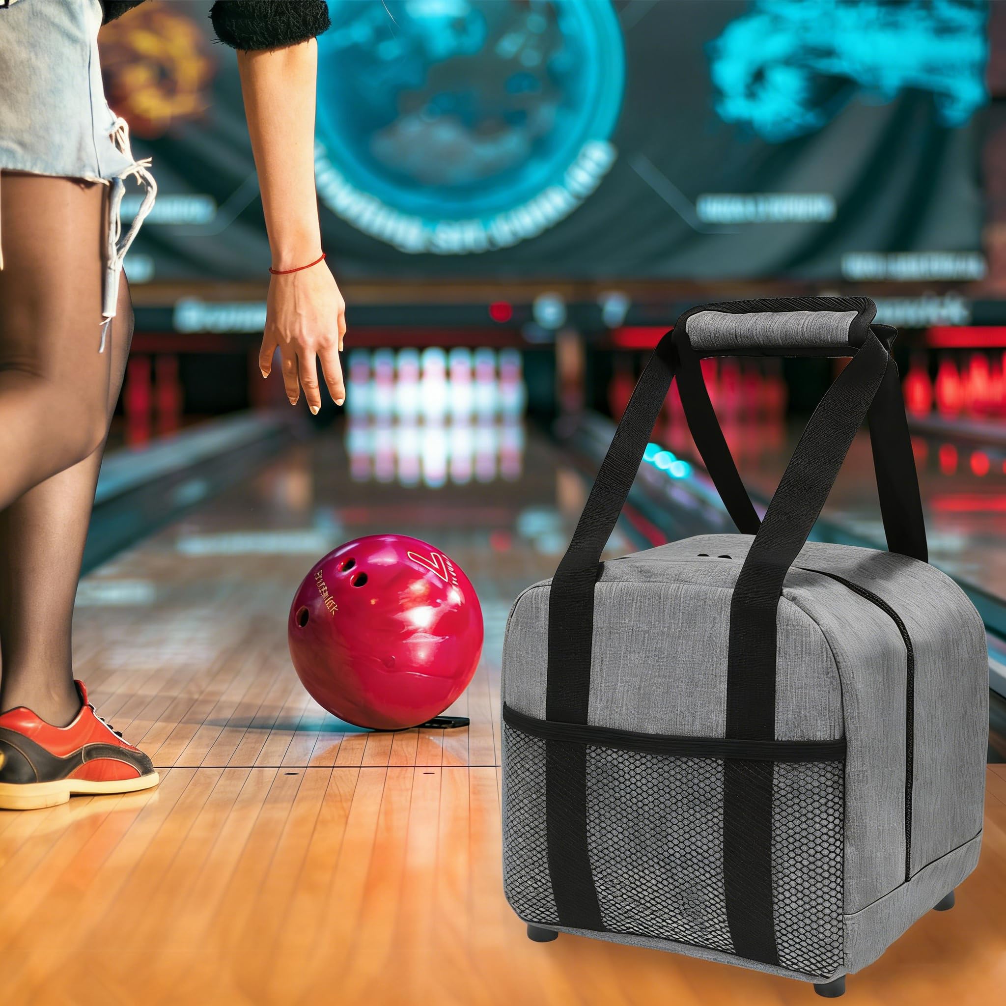Sac pour boule de bowling en tissu Oxford imperméable avec rembourrage de protection en mousse Porte-billes Poche filet pour accessoires UH45