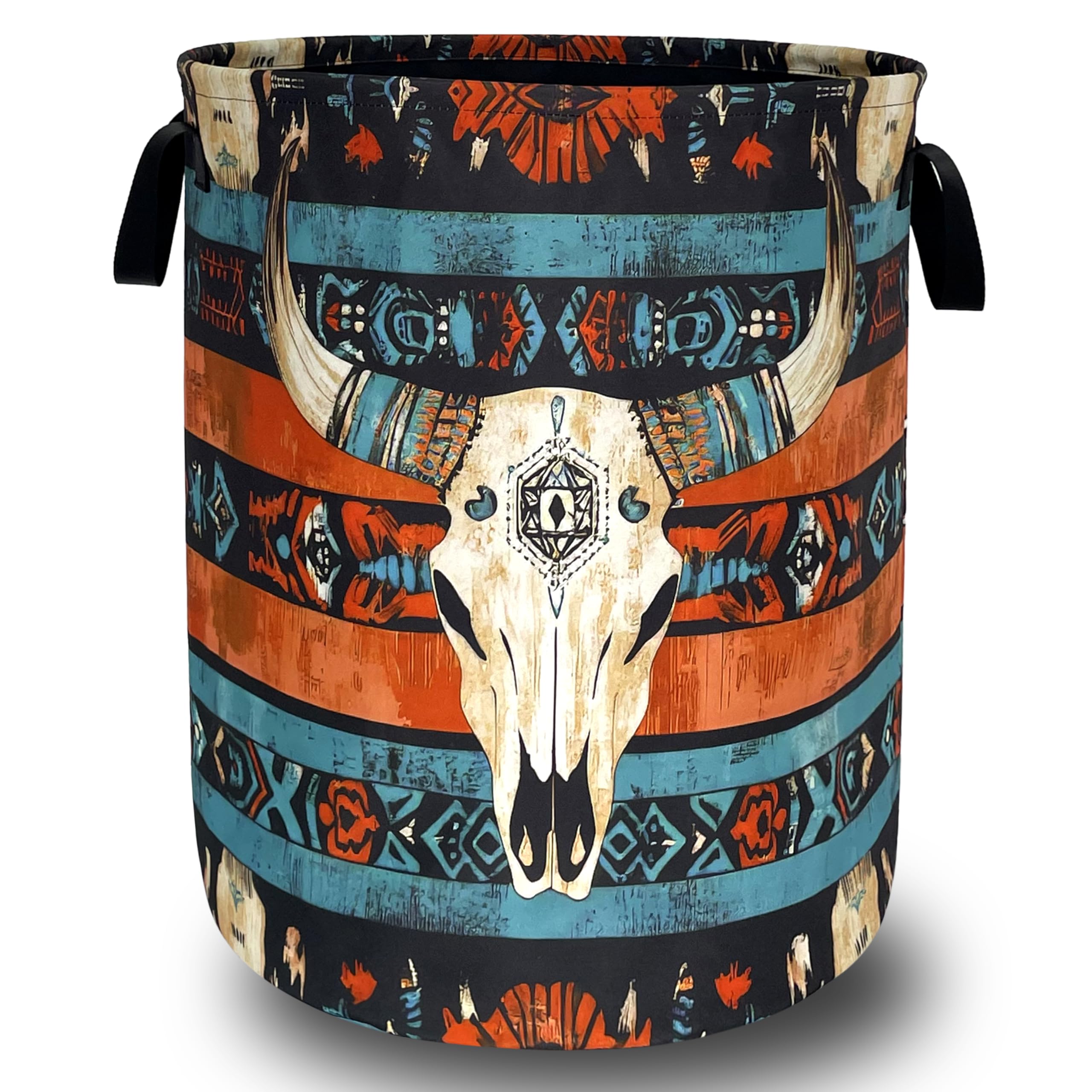 Longhorn Cattle Skull Laundry Basket Oxford Cloth Foldable Hamper 18.9x16.5
