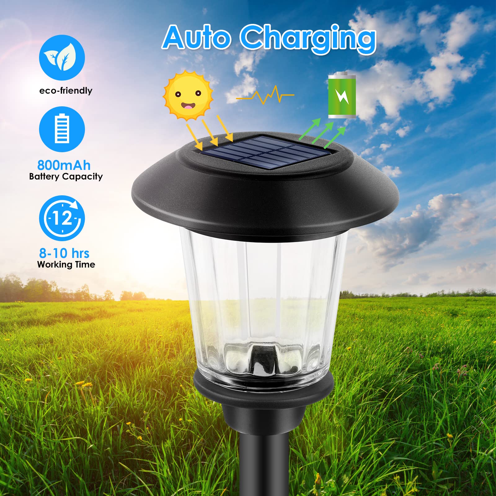 Luces solares de cristal, luces solares para exteriores, 2 modos, impermeables, con energía solar, iluminación decorativa de paisaje para caminos, patios, pasarelas (paquete de 6, color blanco cálido) 4