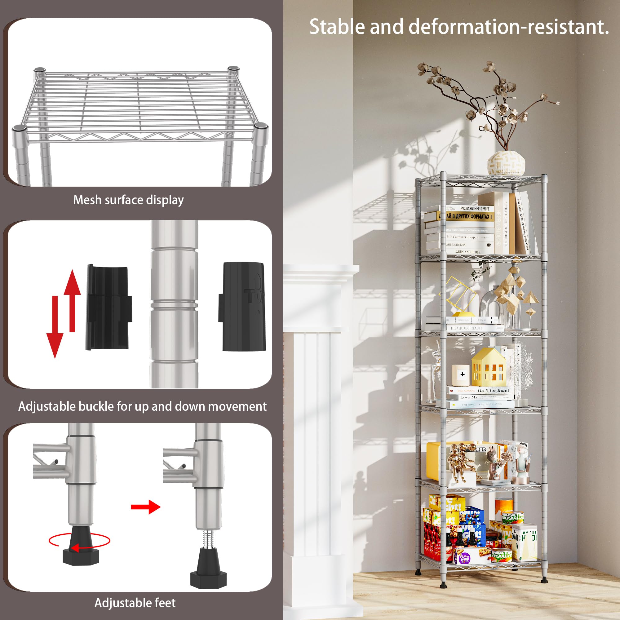 6 Wire Shelves Steel Adjustable Unit Shelves For Laundry Bathroom Kitchen Pantry Closet (Black - View #3
