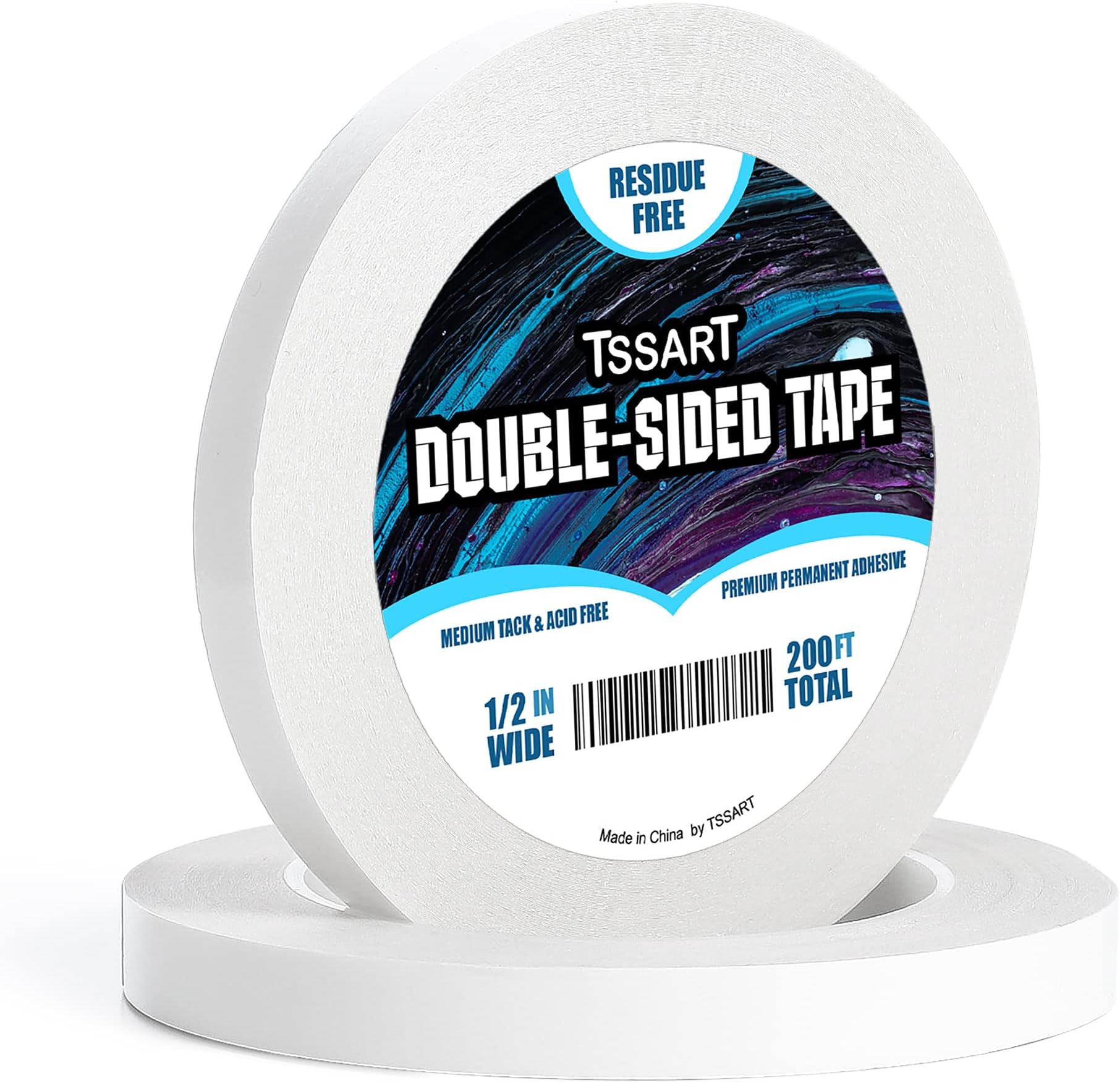TSSART Ultra Thin Permanent Double Sided Tape - Double Sided Adhesive Tape for Arts Crafts Photography Scrapbooking Hand Tear - Acid Free, 1/2" Wide, 200 Feet Long, 200 Feet Total