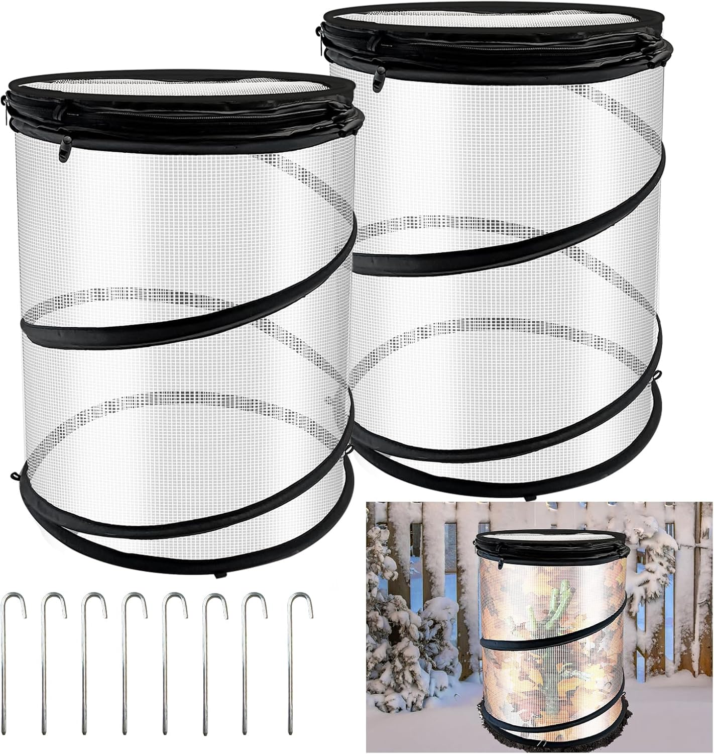 2 Pcs Rose Cones for Winter Protection with Stakes, Pop Up Winter Rose Bush Covers Freeze Protection to Protect Against Frost, Controlled Ventilation, Easy to Store, Reusable