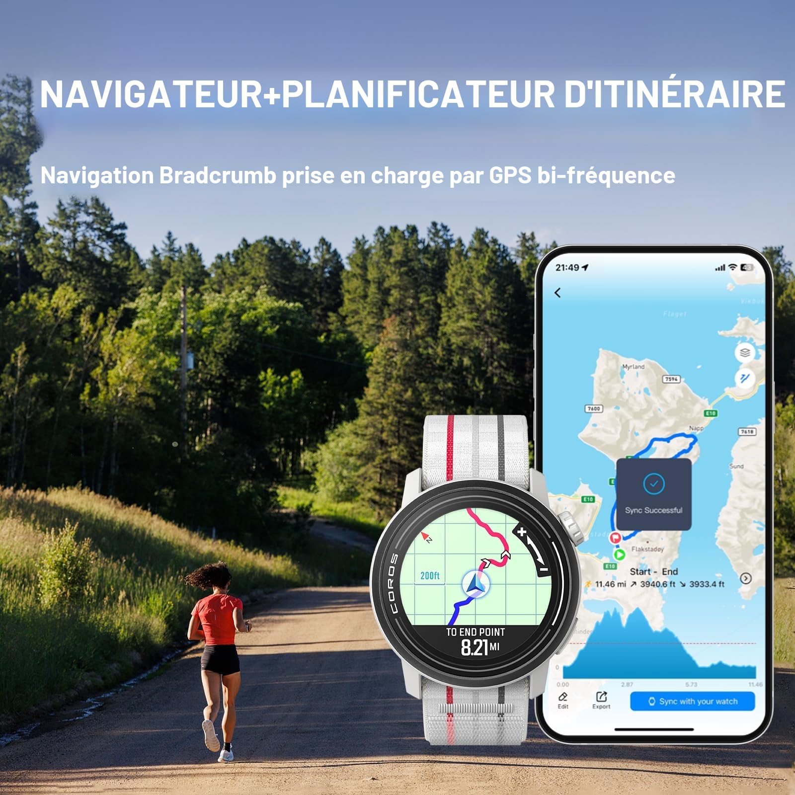 COROS Pace 3 Montre GPS de sport légère, 17 Jours d'autonomie, Double fréquence, Fréquence Cardiaque, Navigation, Course à Pied (Nylon Encre)