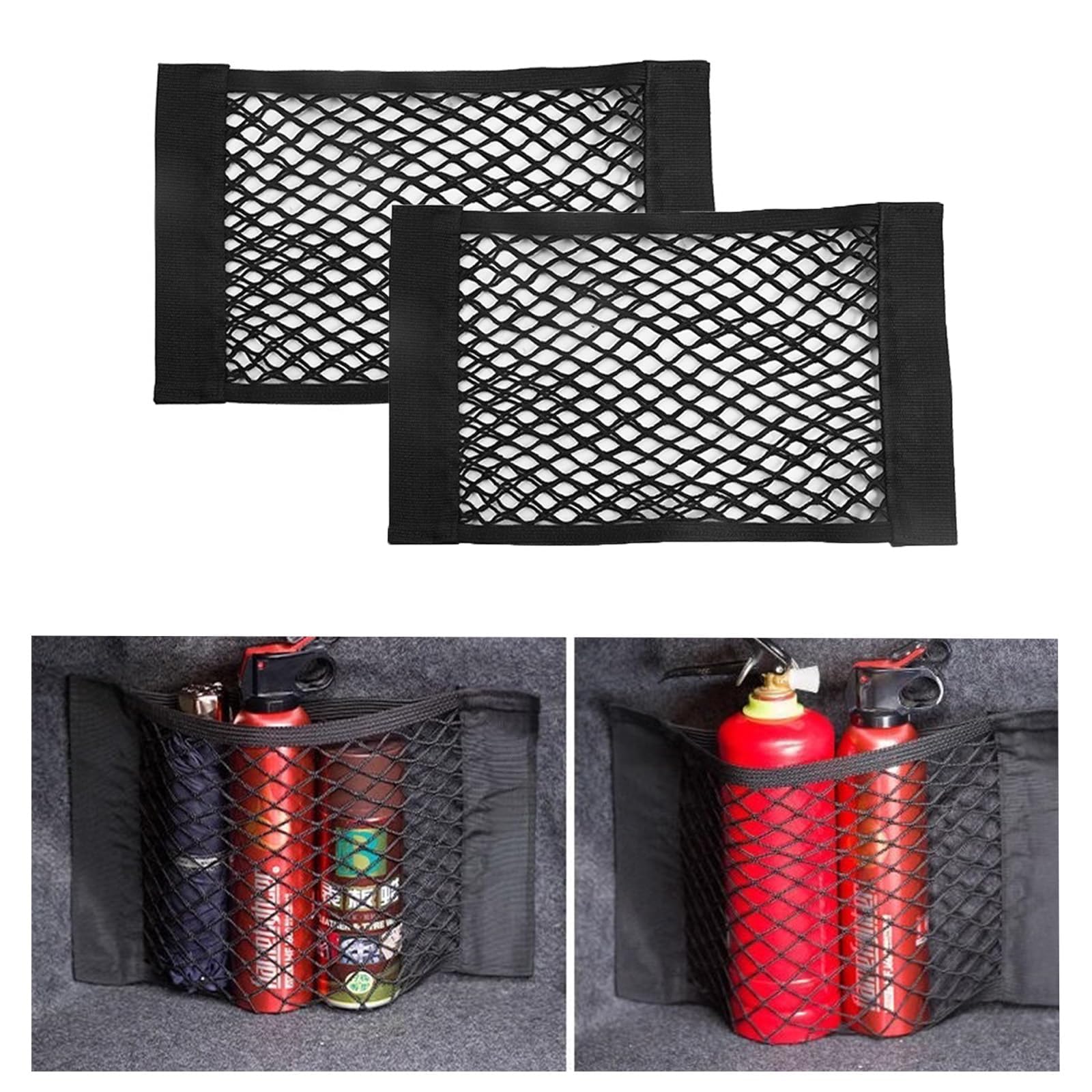 Juego de 2 Unidades,40 x 25 cmRed de Almacenaje para Maletero de Coche,Organizador Elástico con Velcro para Orden y Seguridad en tu Vehículo — view 2